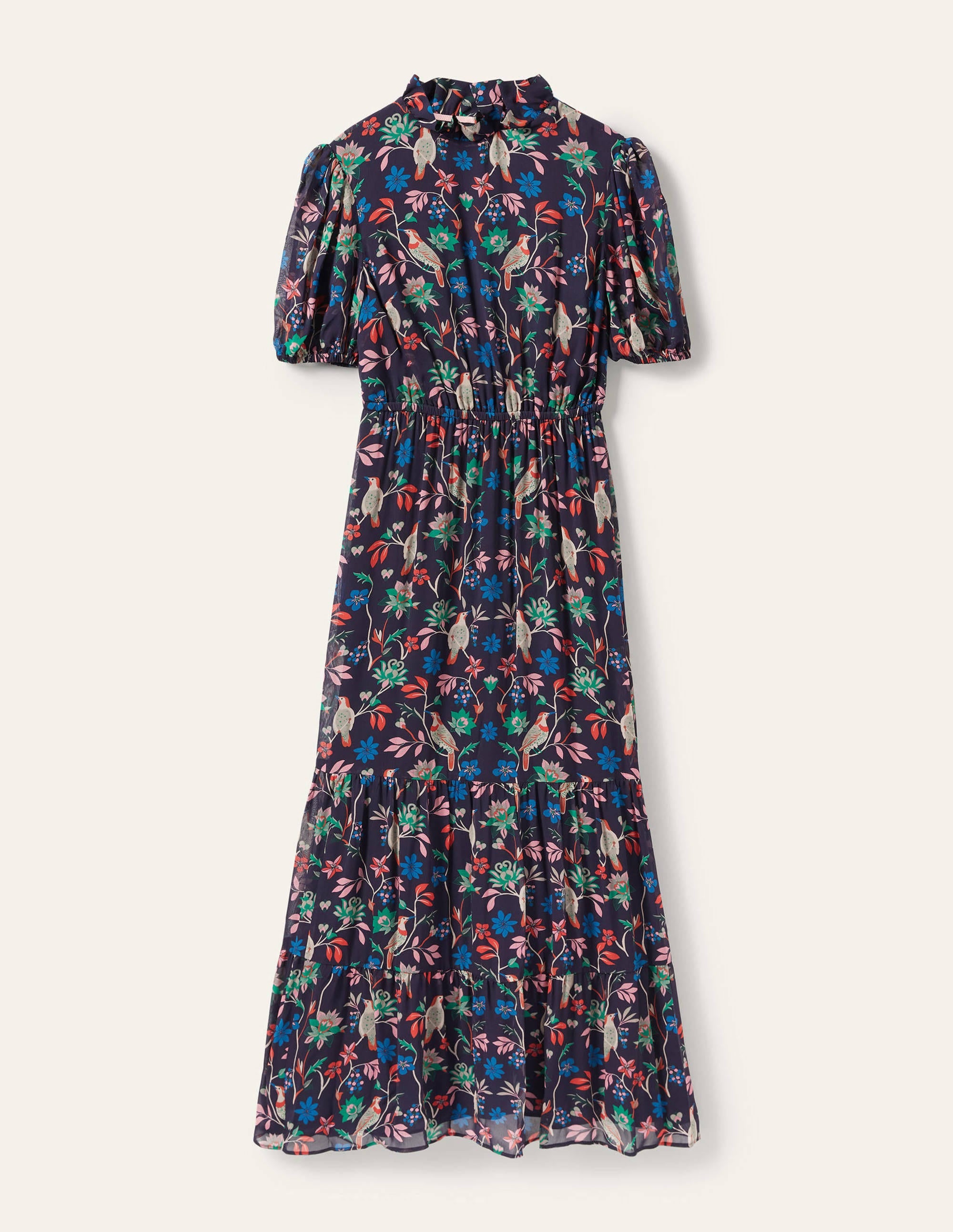 Puff Sleeve Tiered Dress-Navy, Berry Bird - Image 5
