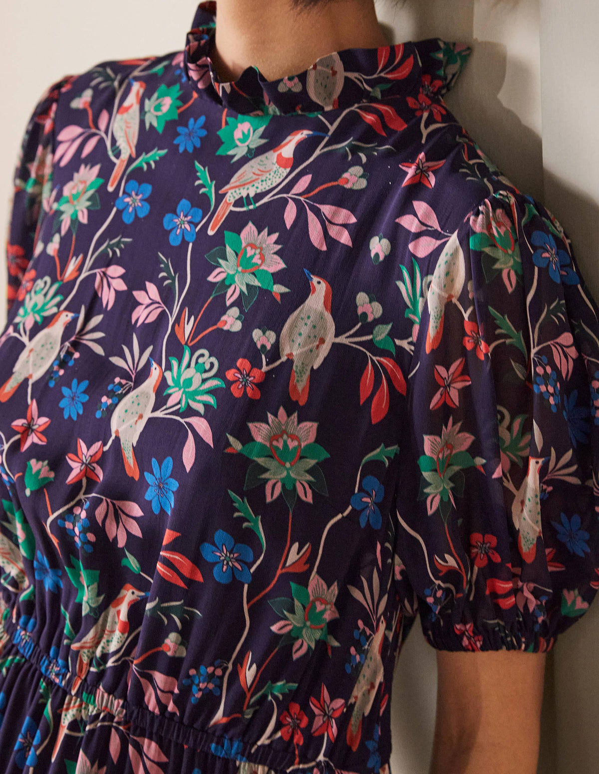Puff Sleeve Tiered Dress-Navy, Berry Bird-2