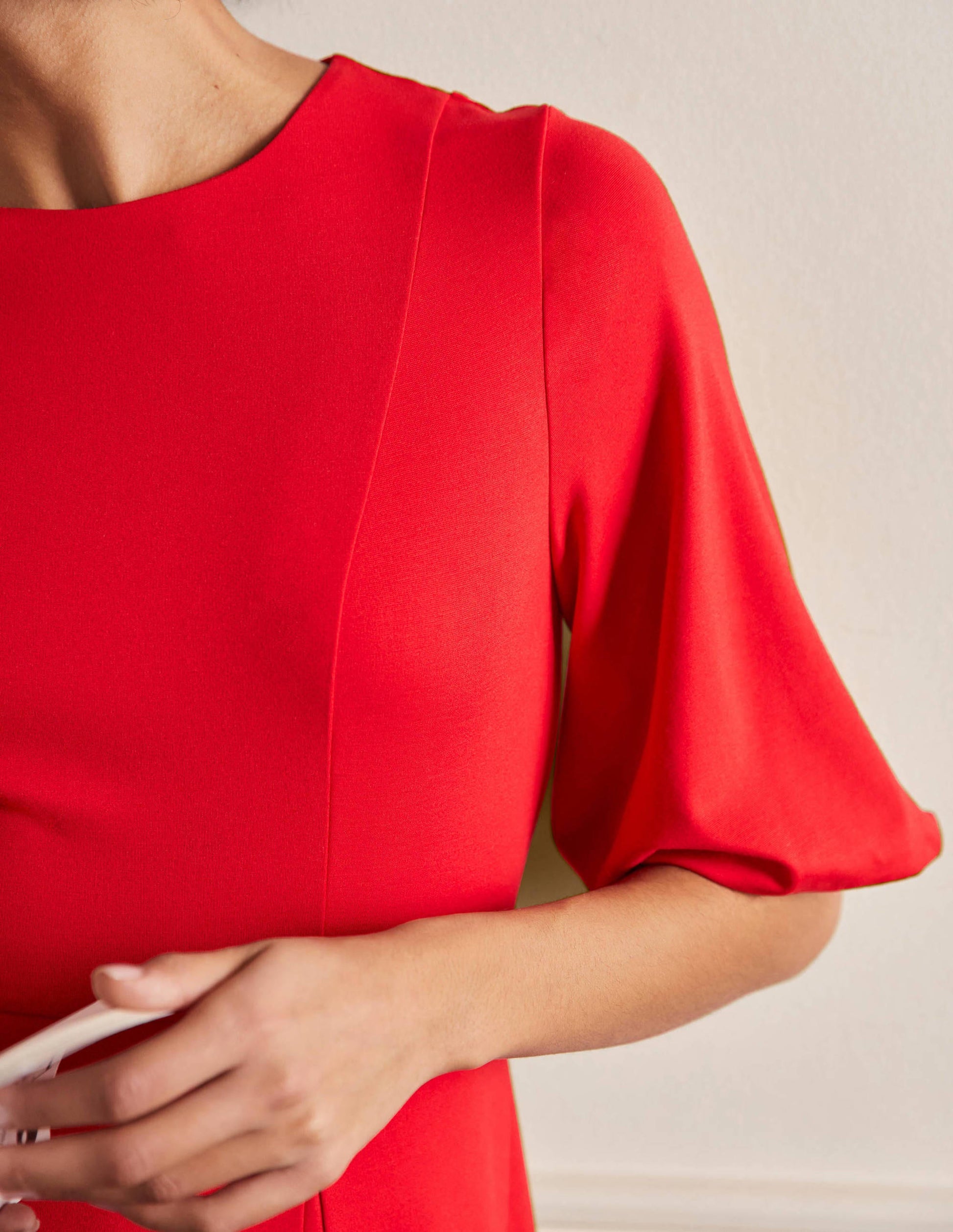 Full Skirt Jersey Midi Dress-Red-2