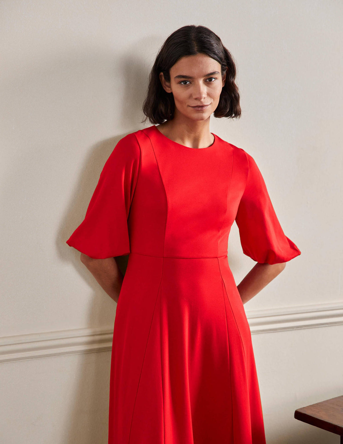 Full Skirt Jersey Midi Dress-Red-4