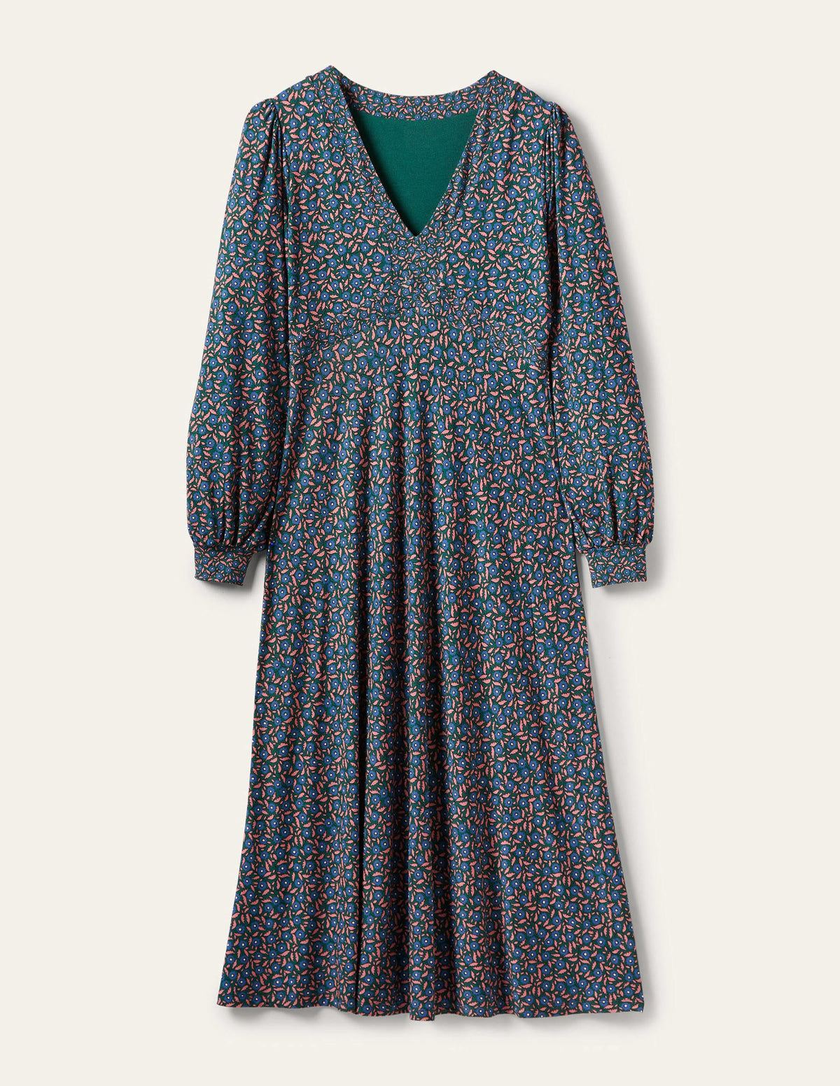 Empire Jersey Tea Dress-Blue Ribbon, Rambling Ditsy-4