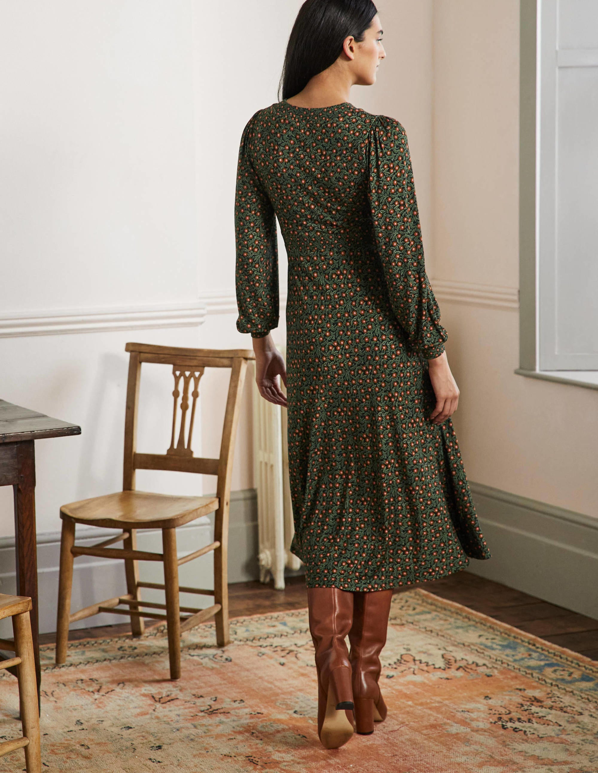Empire Jersey Tea Dress-Marsh, Rambling Ditsy - Image 3
