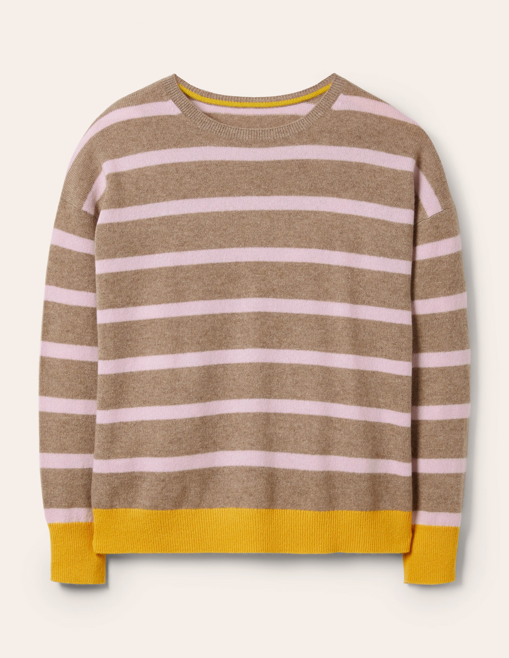 Striped Cashmere Sweater-Oatmeal Brown Stripe - Image 5