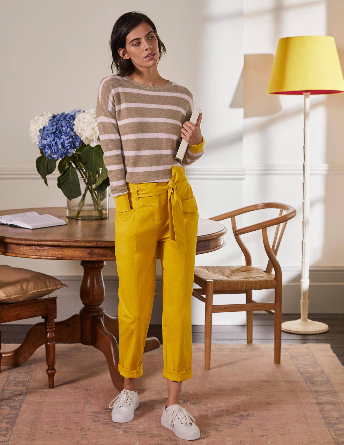 Striped Cashmere Sweater-Oatmeal Brown Stripe - Image 4