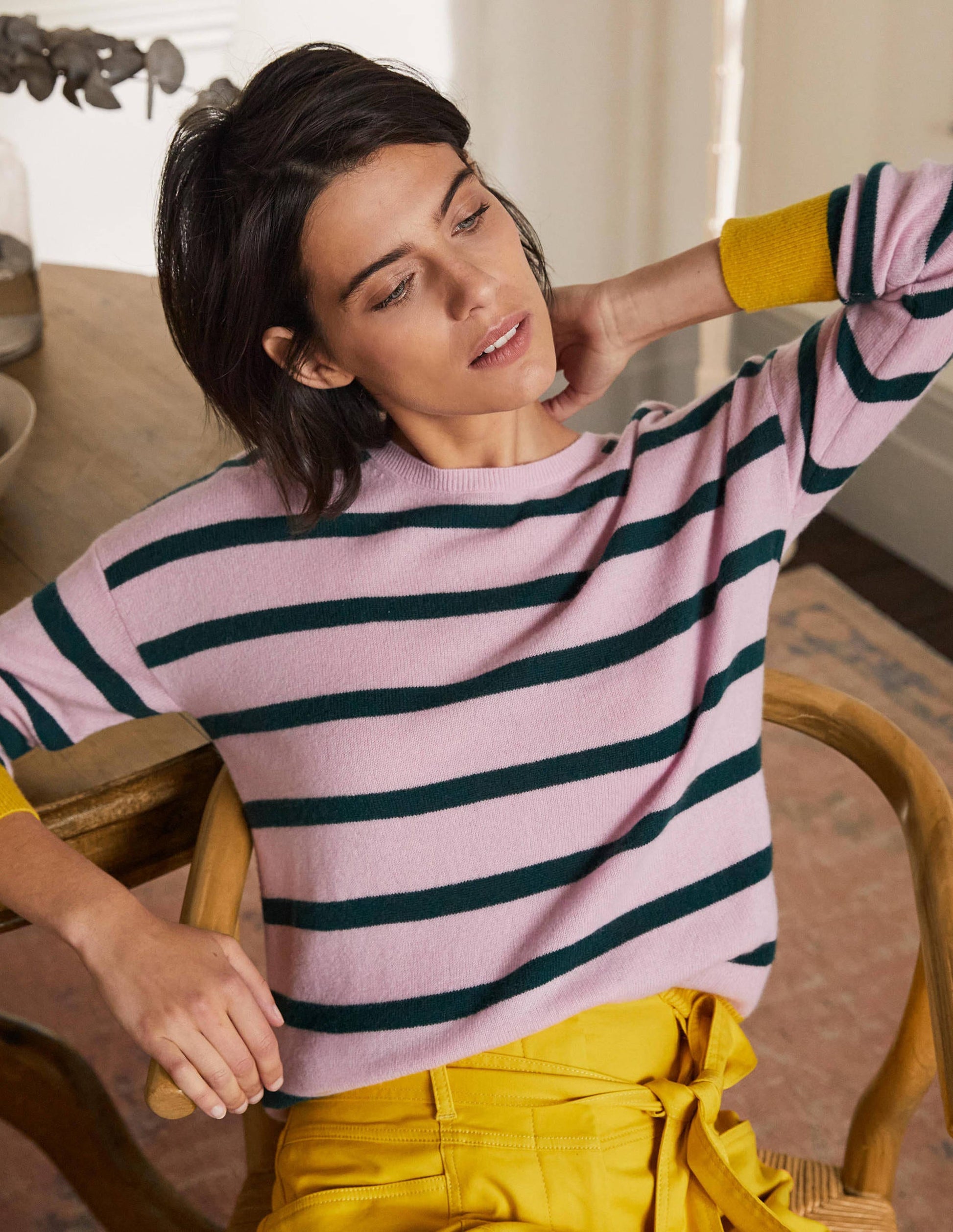 Striped Cashmere Sweater-Morganite Pink Stripe-1