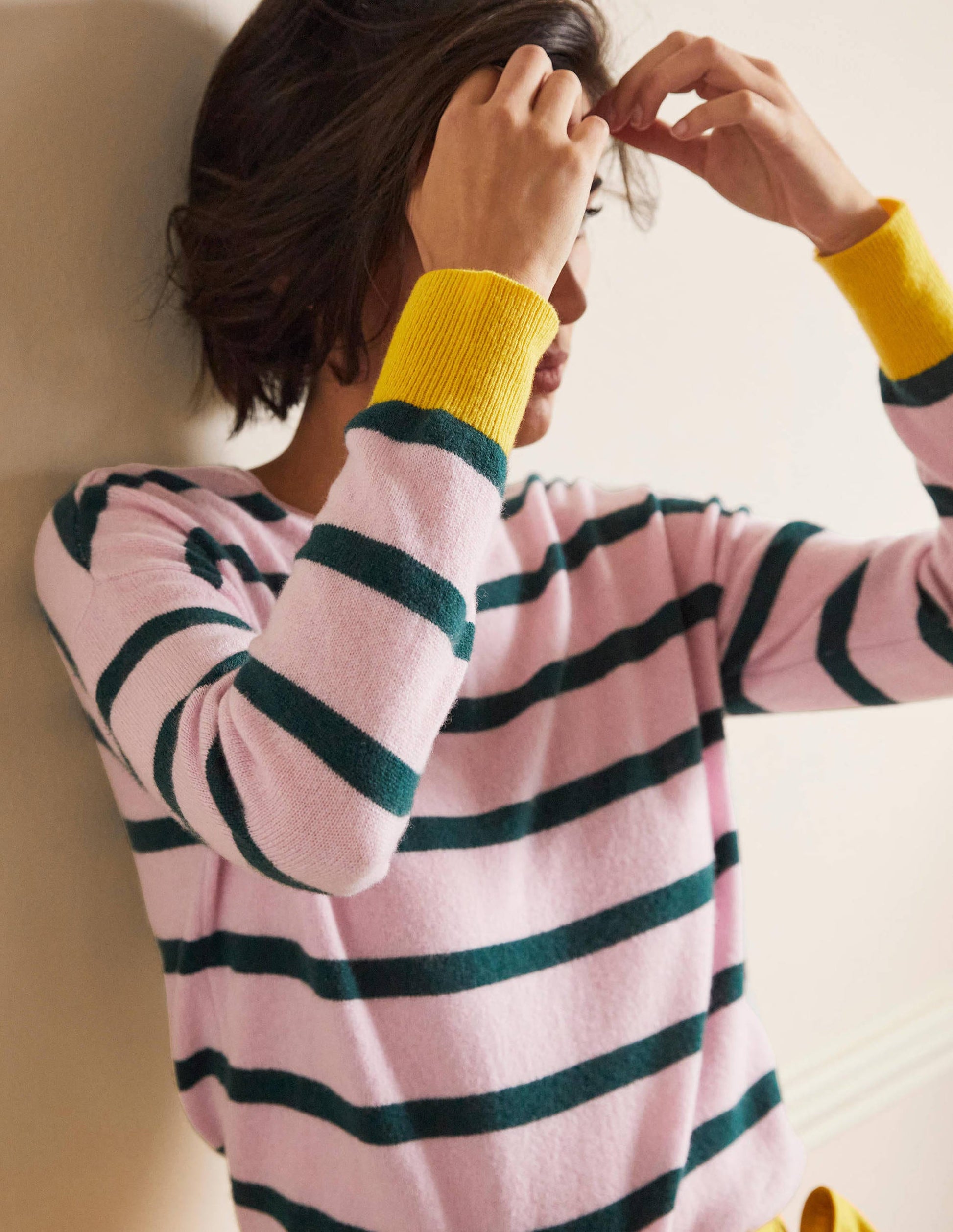 Striped Cashmere Sweater-Morganite Pink Stripe-2