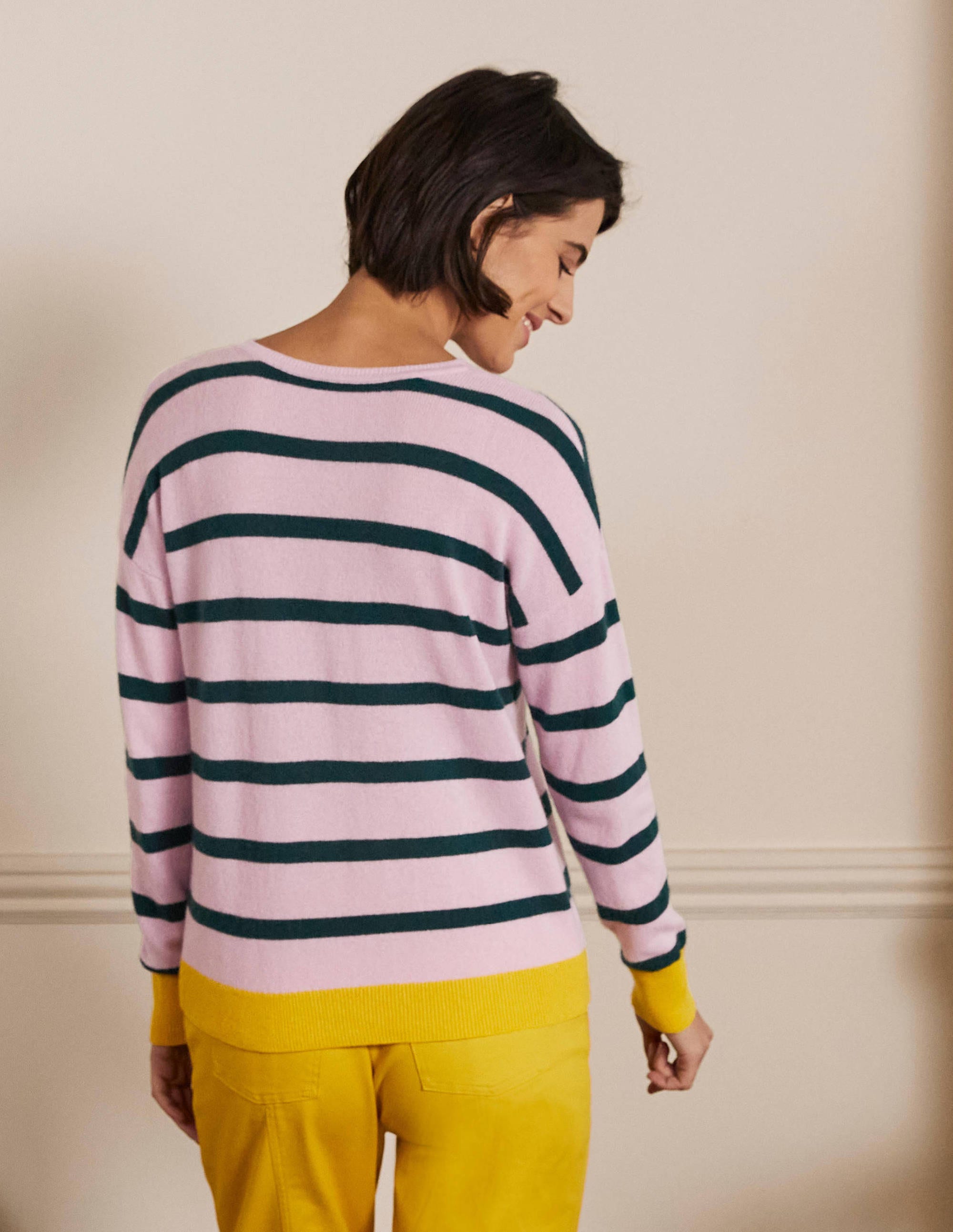 Striped Cashmere Sweater-Morganite Pink Stripe - Image 3