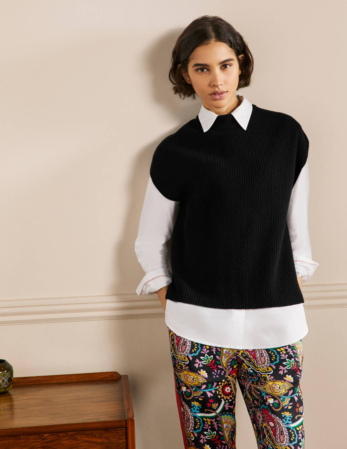 Relaxed Rib Sleeveless Sweater-Black - Image 1