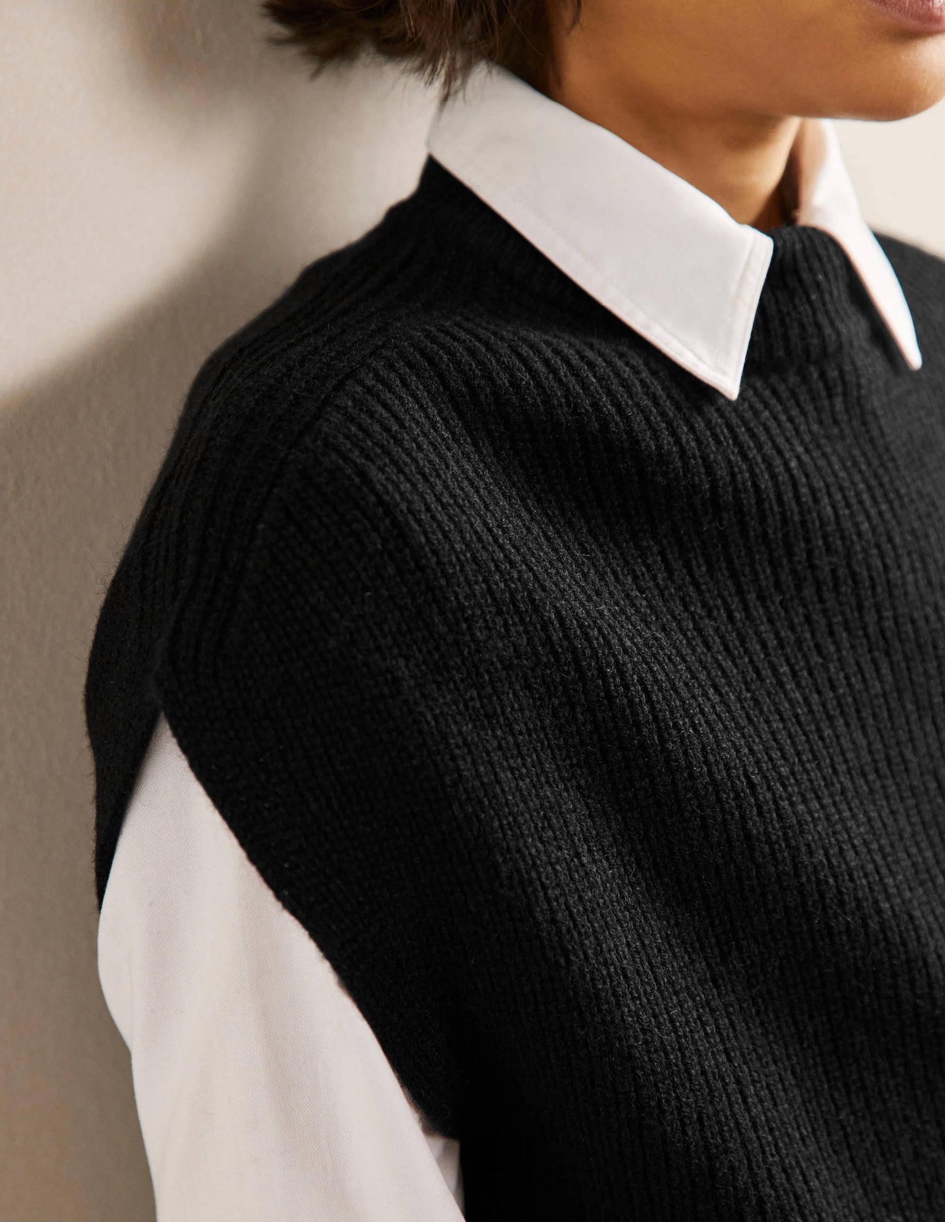 Relaxed Rib Sleeveless Sweater-Black-2