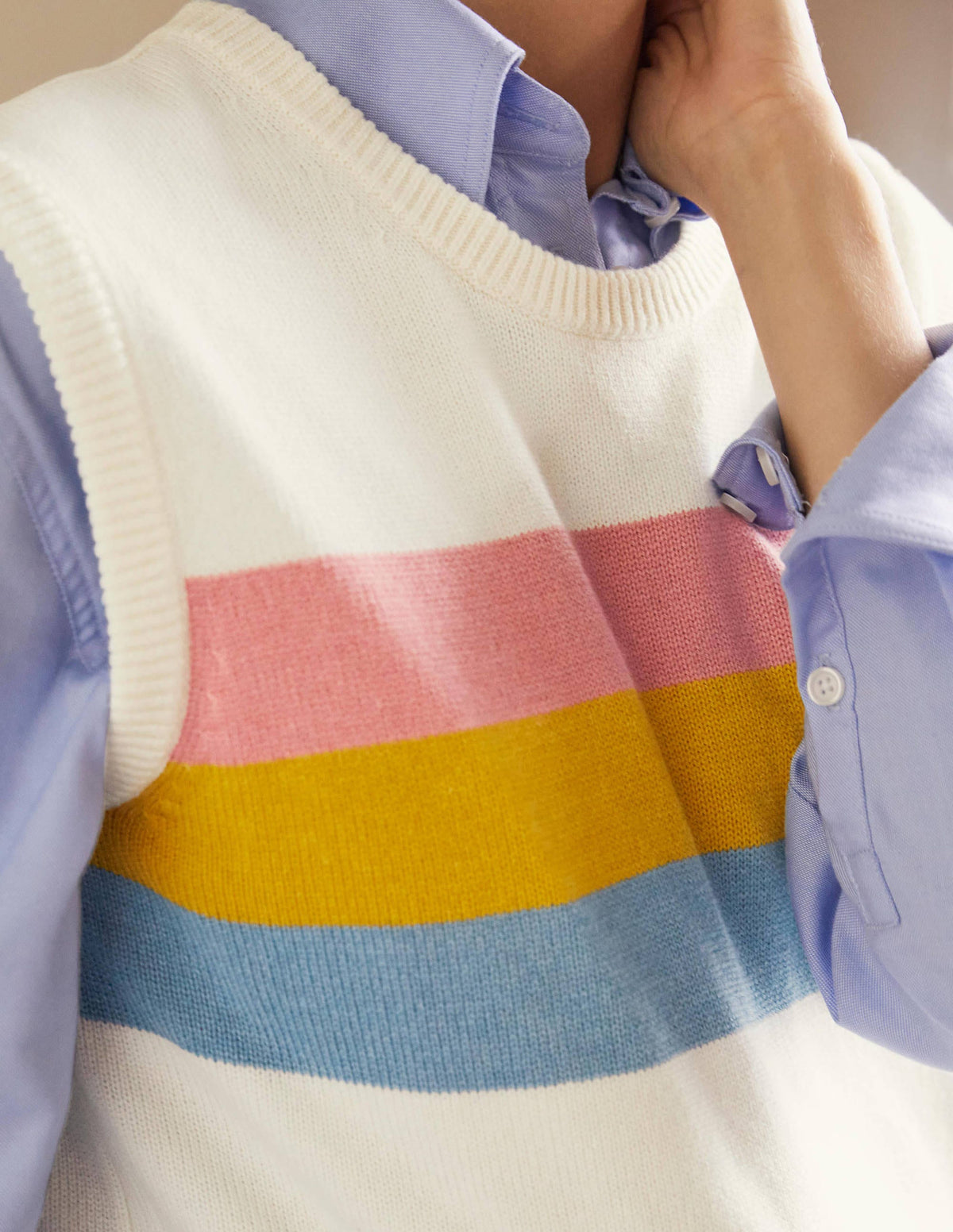 Fiona Sweater Vest-Ivory, Placement Stripe-2