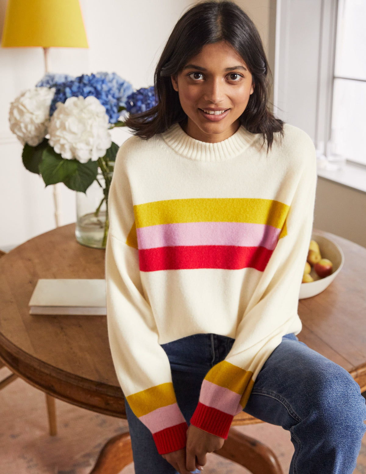 Bell Sleeve Cashmere Sweater-Ruby, Citrine Stripe-1