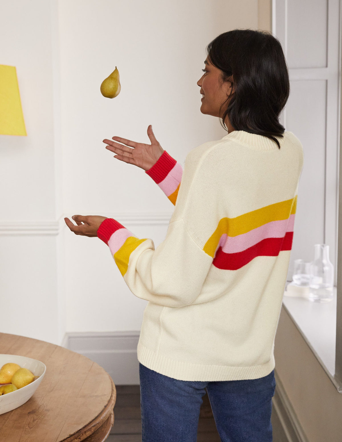 Bell Sleeve Cashmere Sweater-Ruby, Citrine Stripe - Image 3