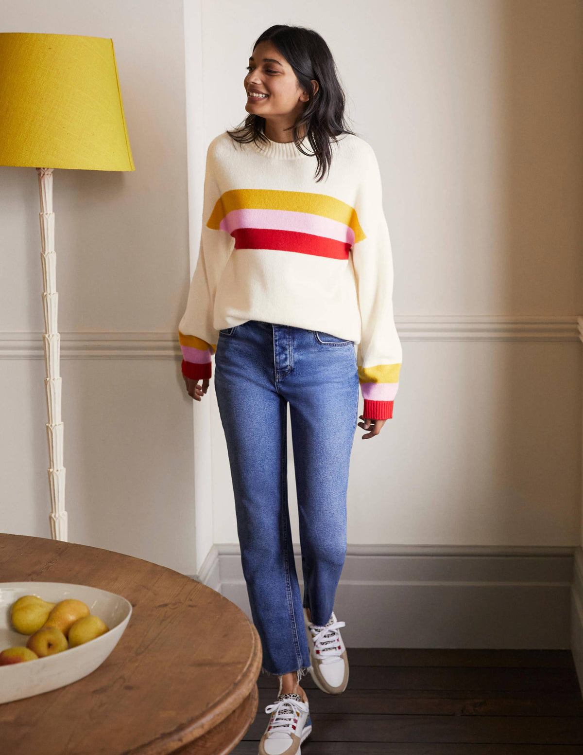 Bell Sleeve Cashmere Sweater-Ruby, Citrine Stripe-4