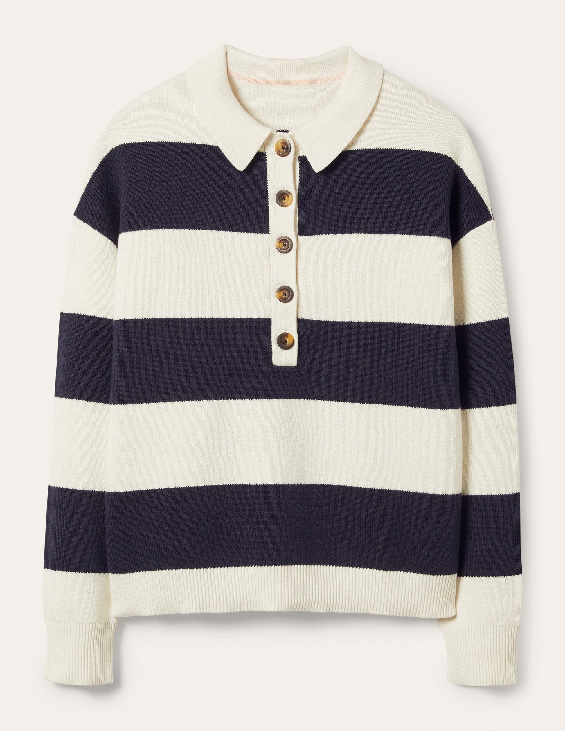 Striped Knitted Rugby Sweater-Ivory and Navy Stripe-5