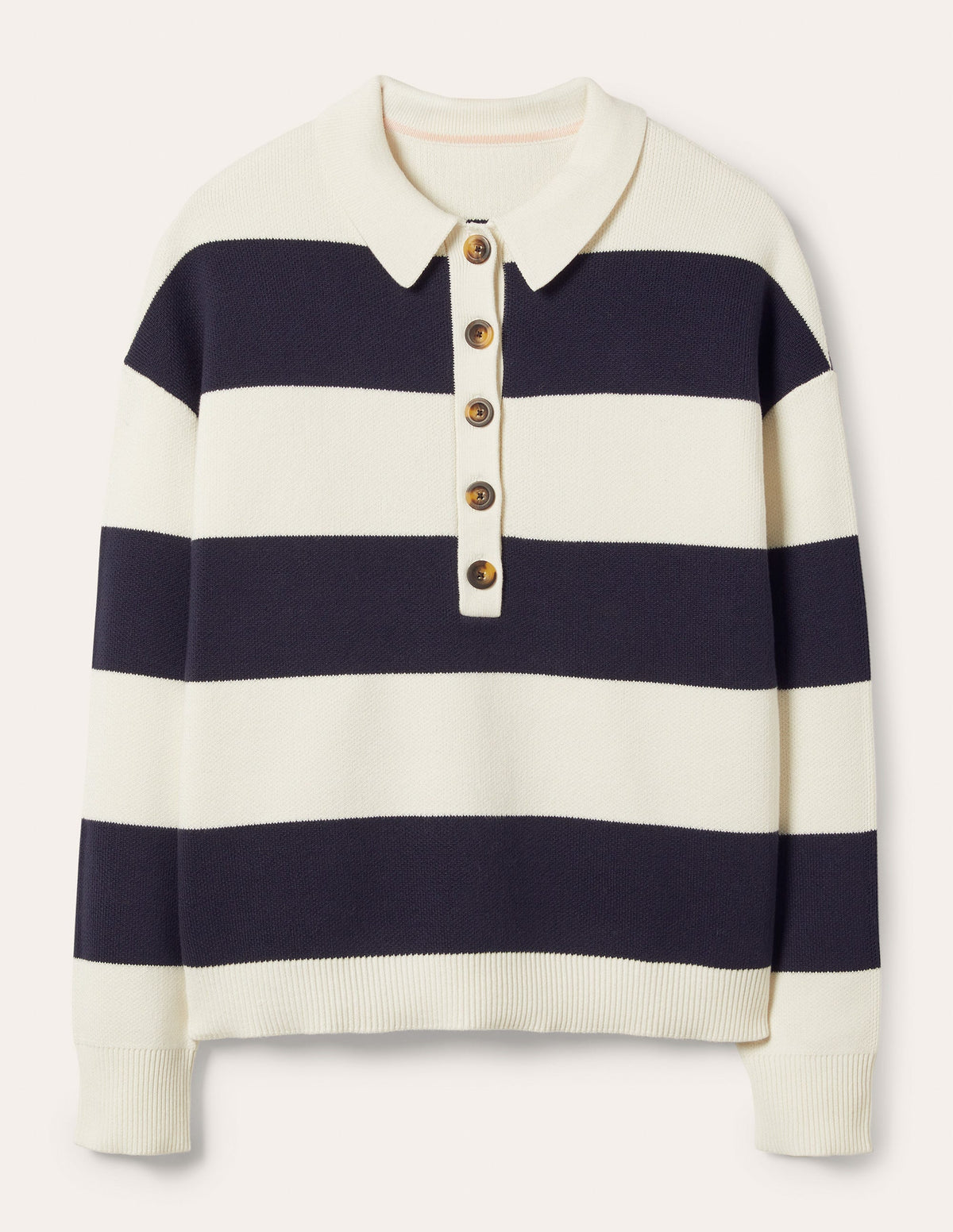 Striped Knitted Rugby Sweater-Ivory and Navy Stripe - Image 5