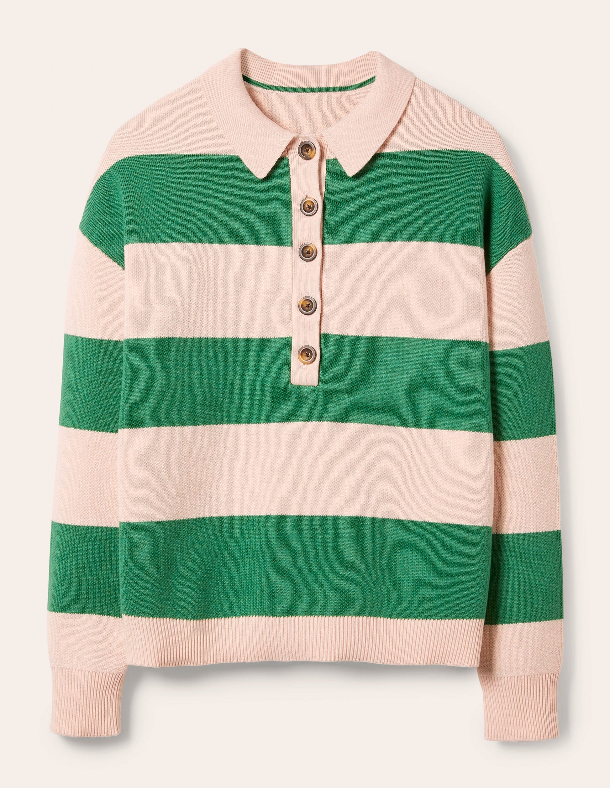 Striped Knitted Rugby Sweater-Milkshake and Irish Green-5
