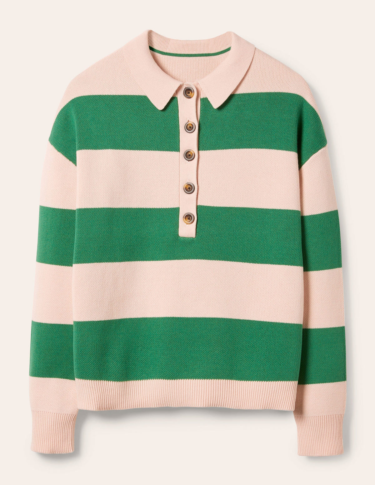 Striped Knitted Rugby Sweater-Milkshake and Irish Green - Image 5