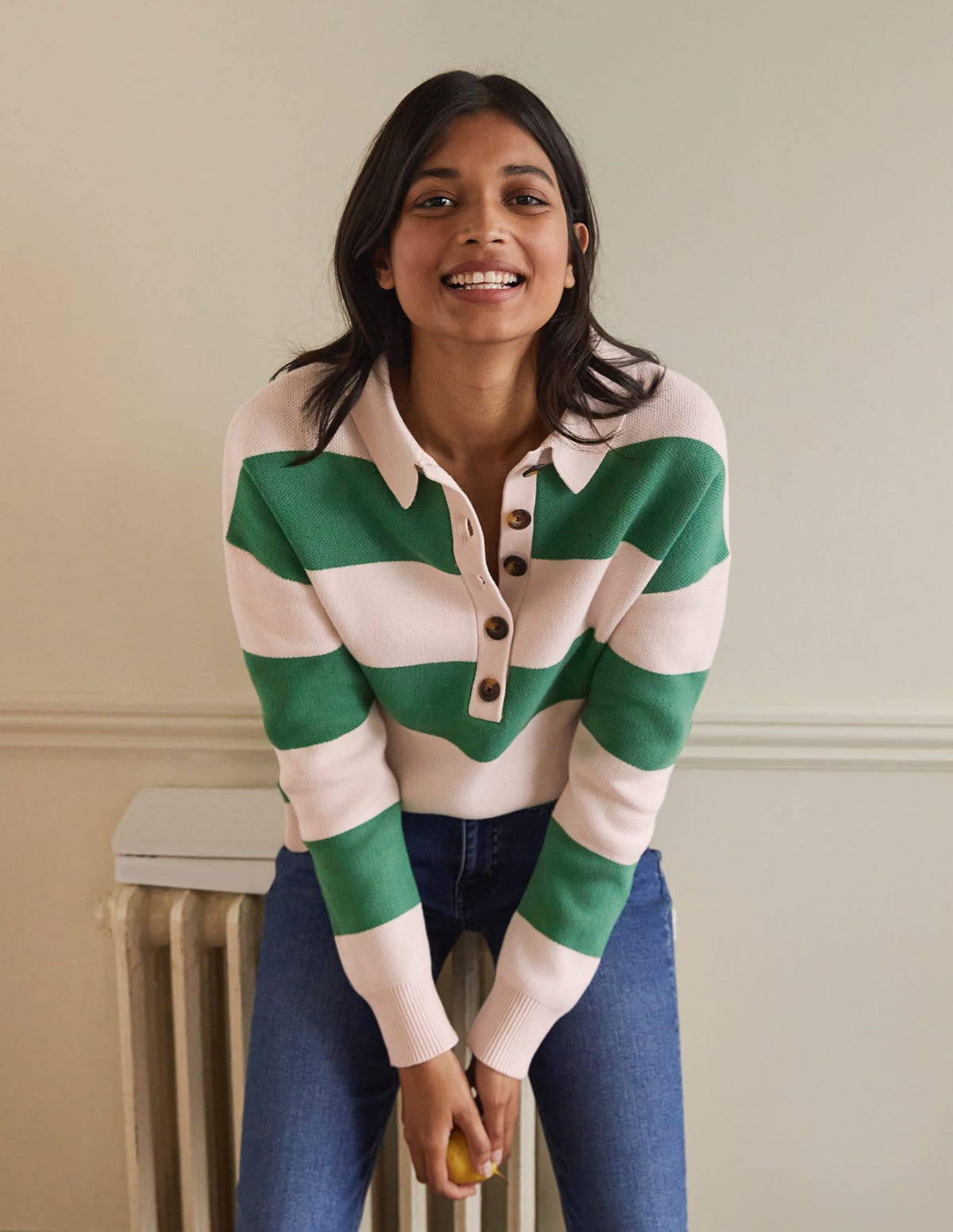Striped Knitted Rugby Sweater-Milkshake and Irish Green-1