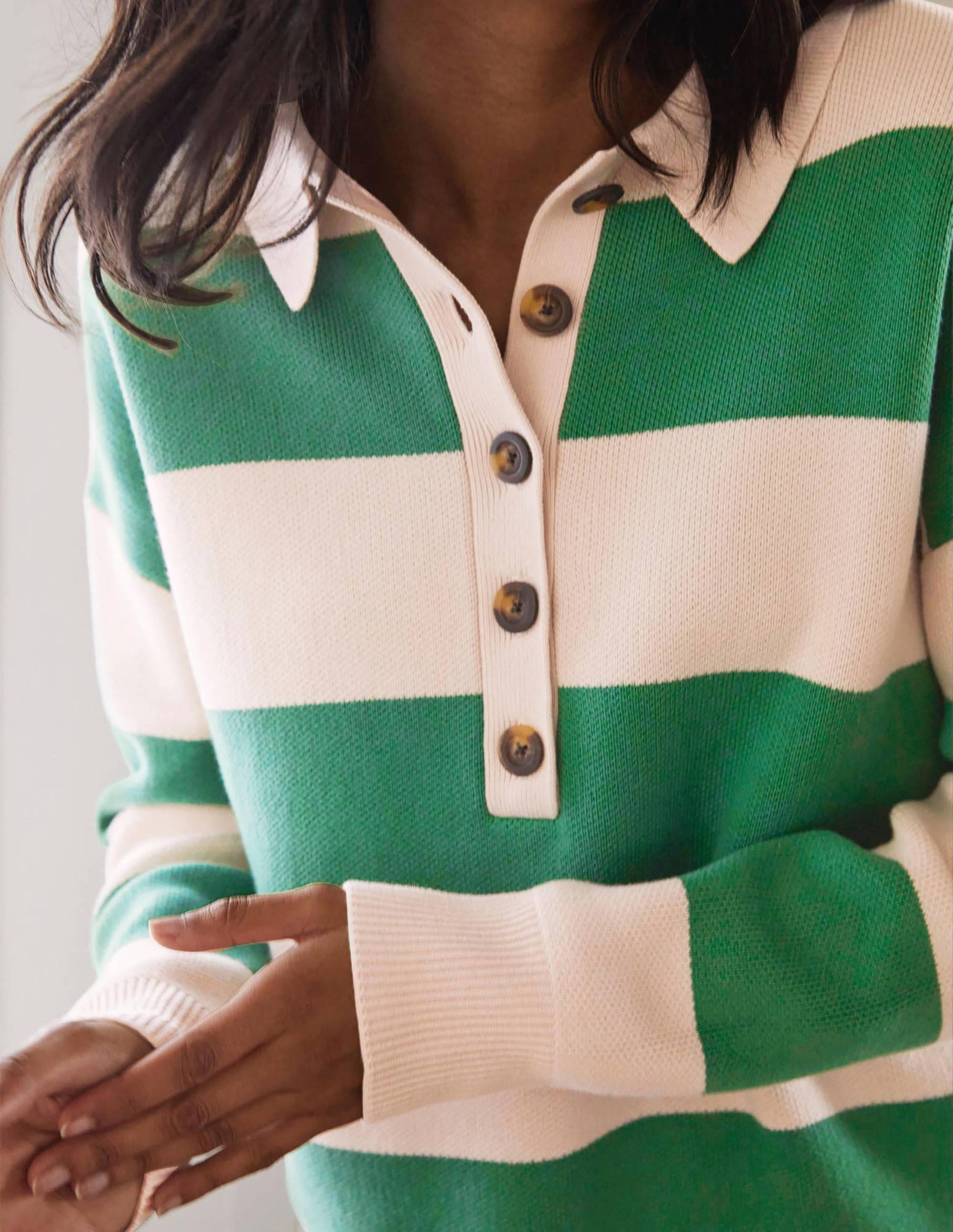 Striped Knitted Rugby Sweater-Milkshake and Irish Green-2