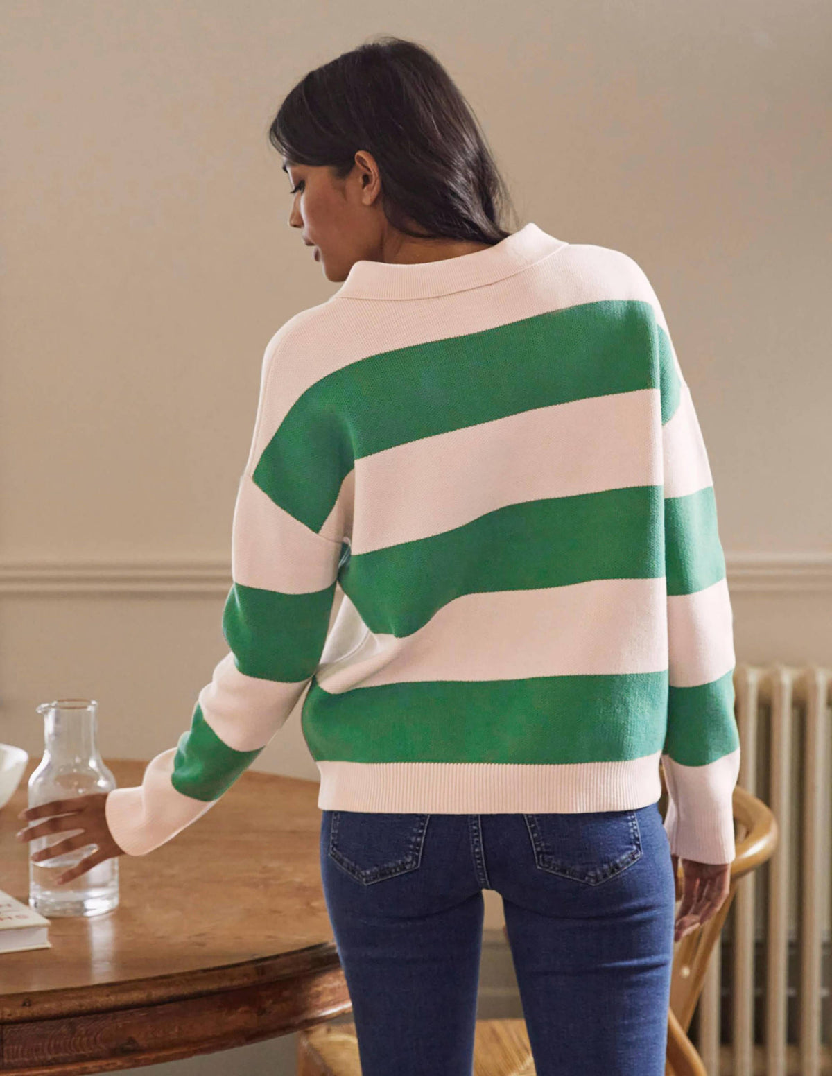 Striped Knitted Rugby Sweater-Milkshake and Irish Green - Image 3