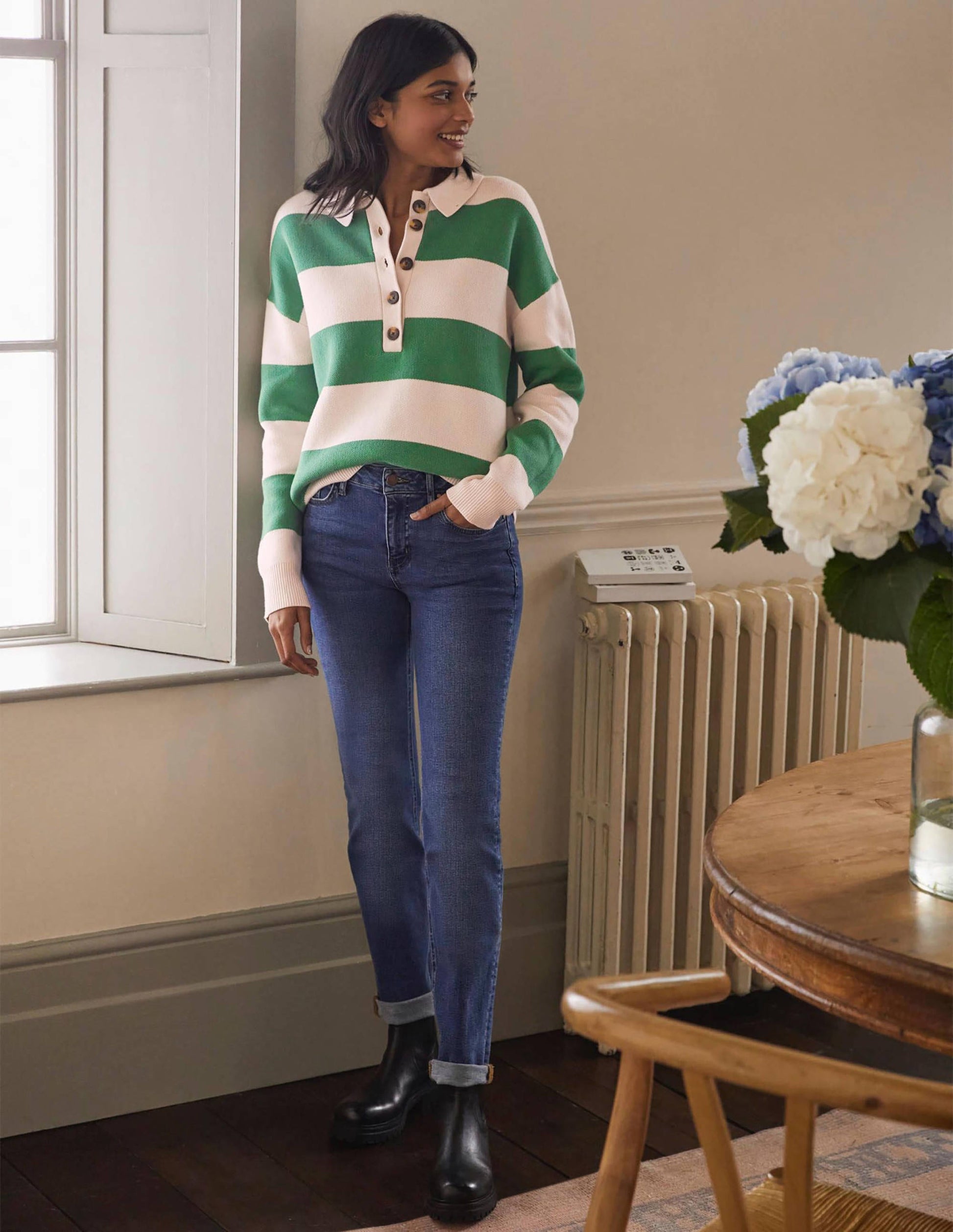 Striped Knitted Rugby Sweater-Milkshake and Irish Green-4