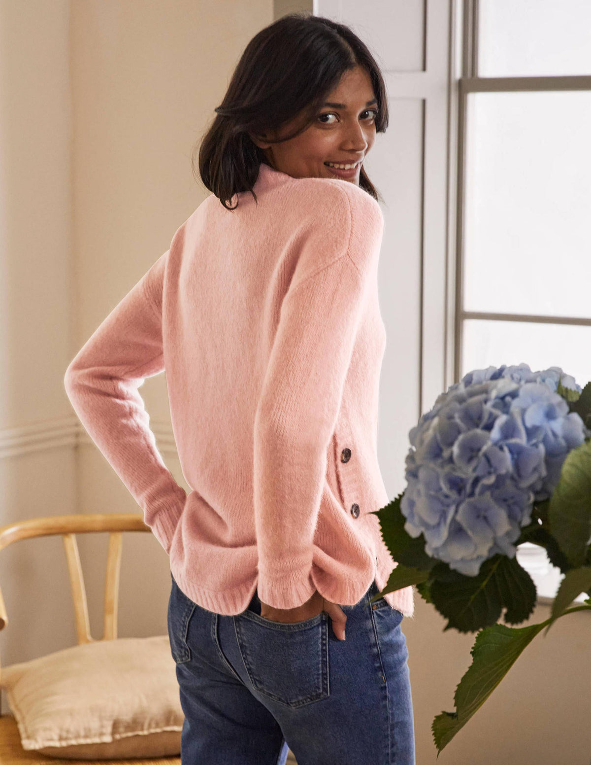 Fluffy Side Button Sweater-Milkshake-3