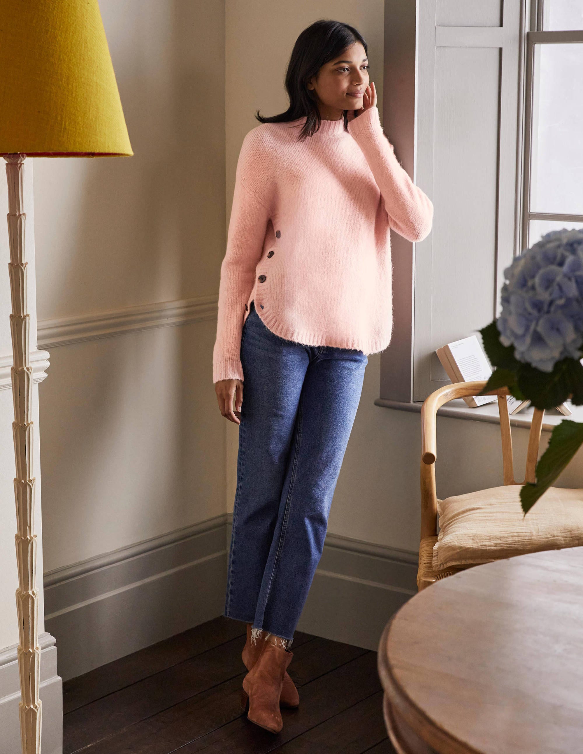 Fluffy Side Button Sweater-Milkshake - Image 4