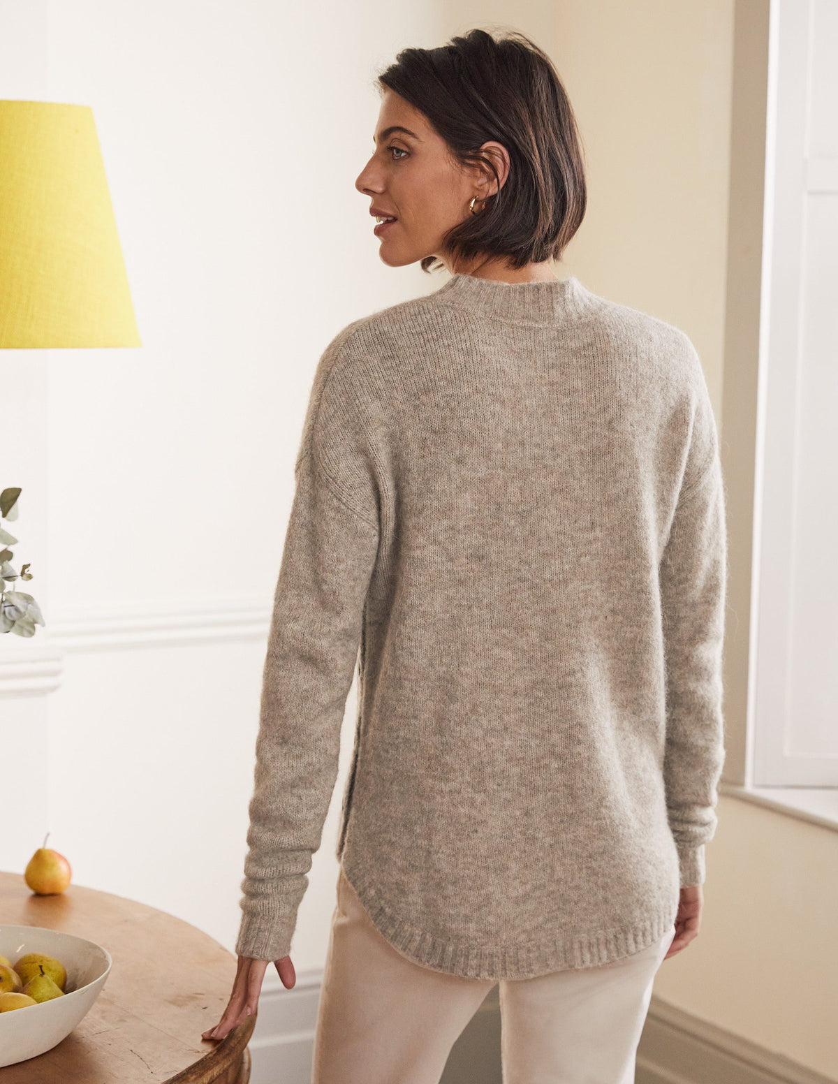 Fluffy Side Button Sweater-Mink Melange-3