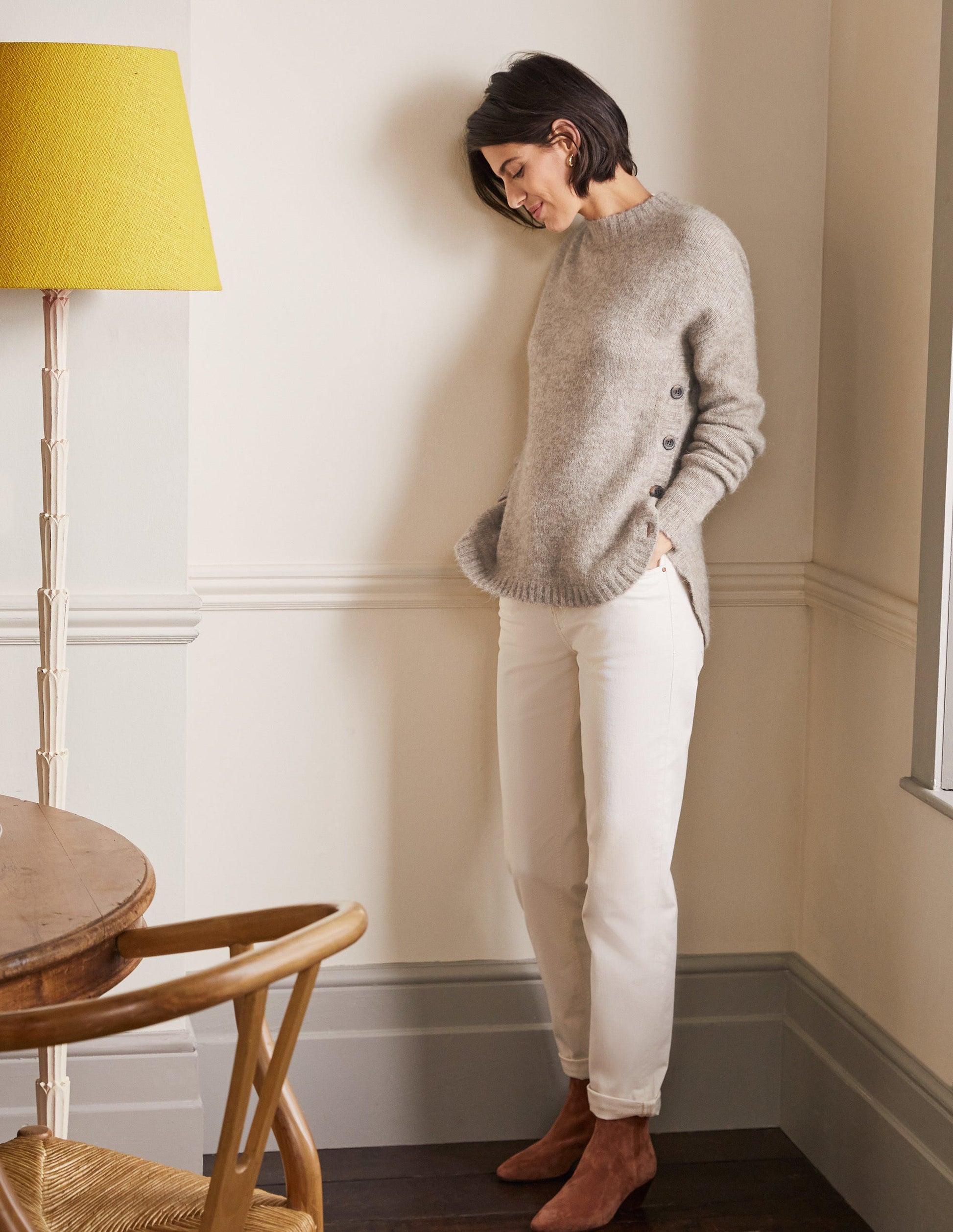Fluffy Side Button Sweater-Mink Melange-4