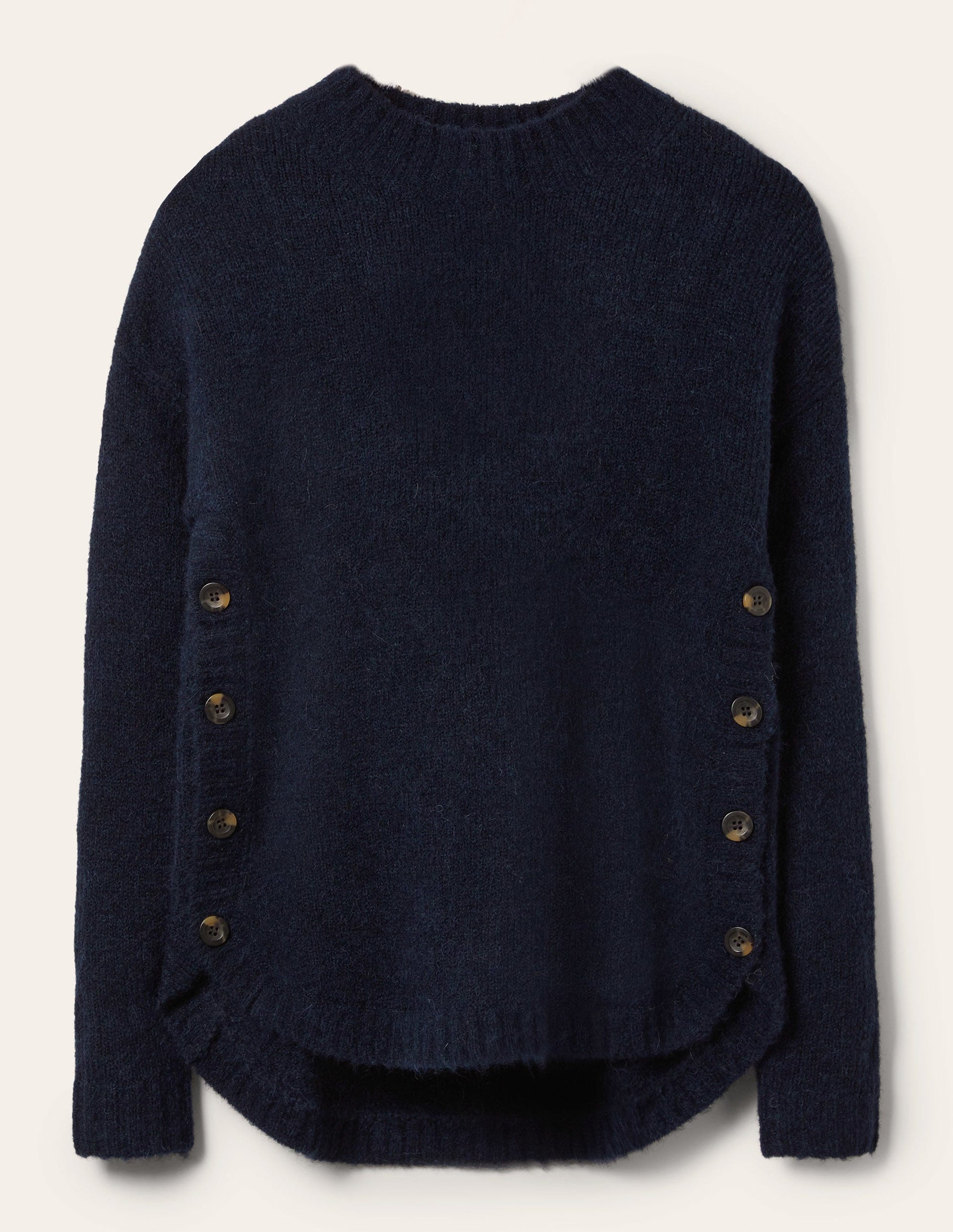 Fluffy Side Button Sweater-Navy-5