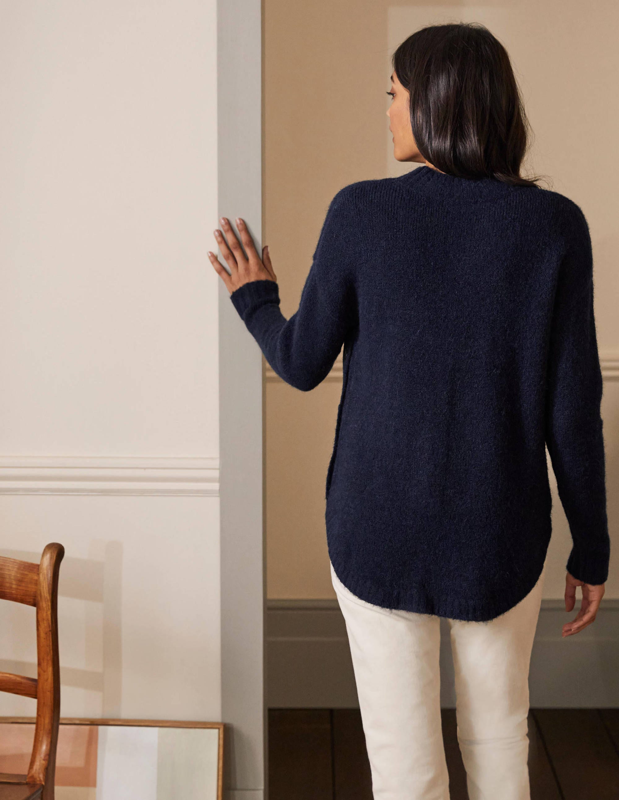 Fluffy Side Button Sweater-Navy - Image 3