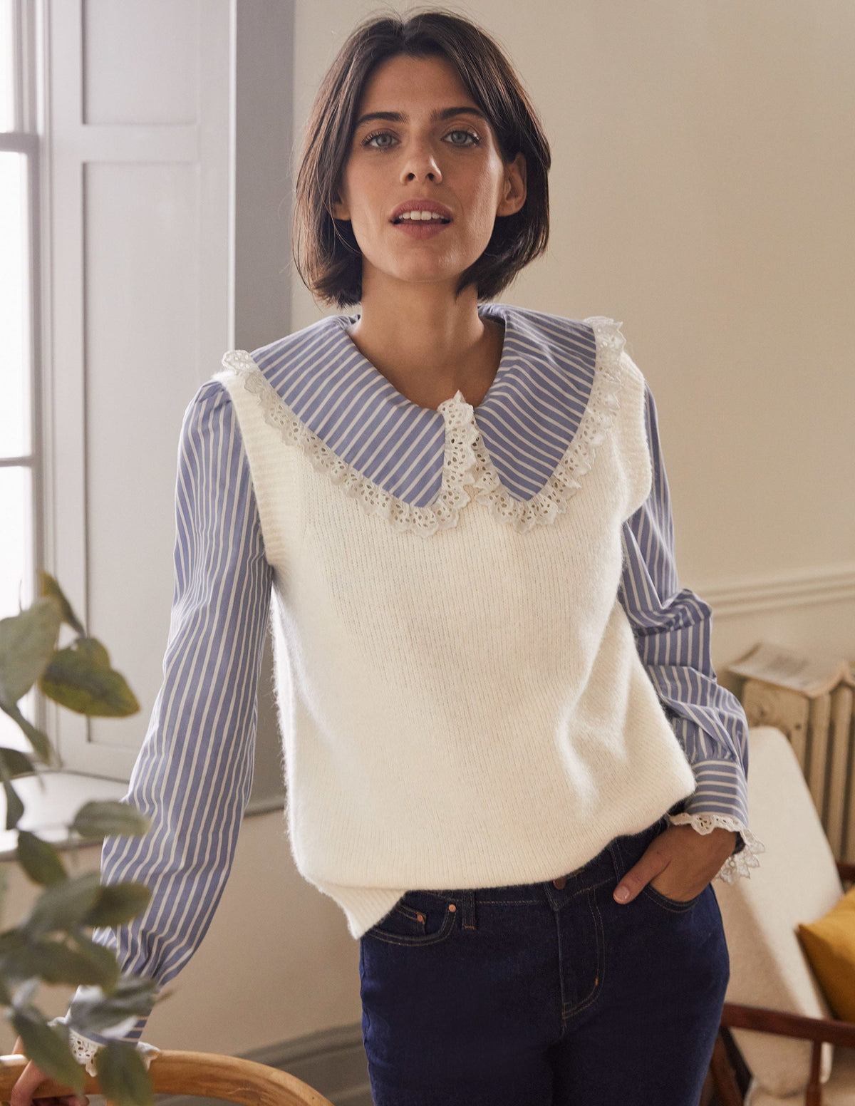 Fluffy Sweater Vest-Ivory-1