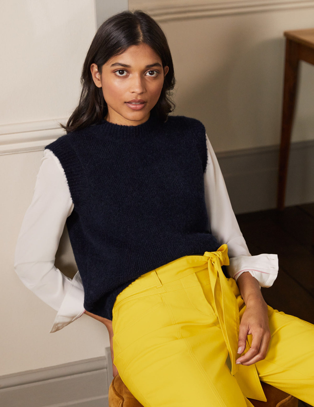 Fluffy Sweater Vest-Navy-1