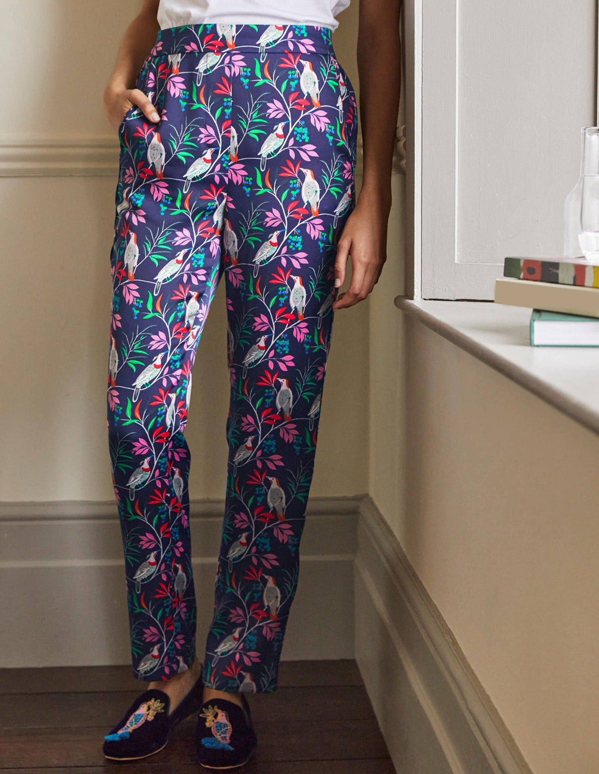 Ludlow Satin Pants-French Navy, Berry Bird - Image 4