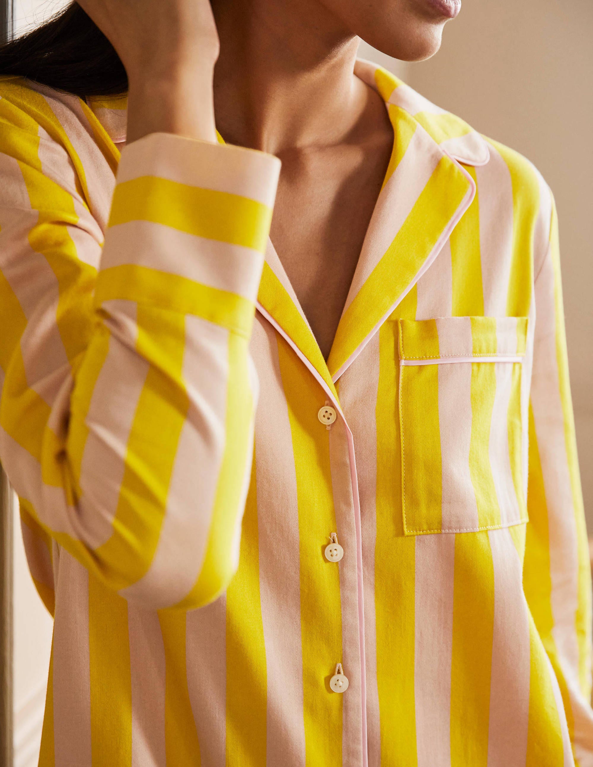 Janie Longline Pyjama Shirt-Milkshake and Wasp Stripe - Image 1