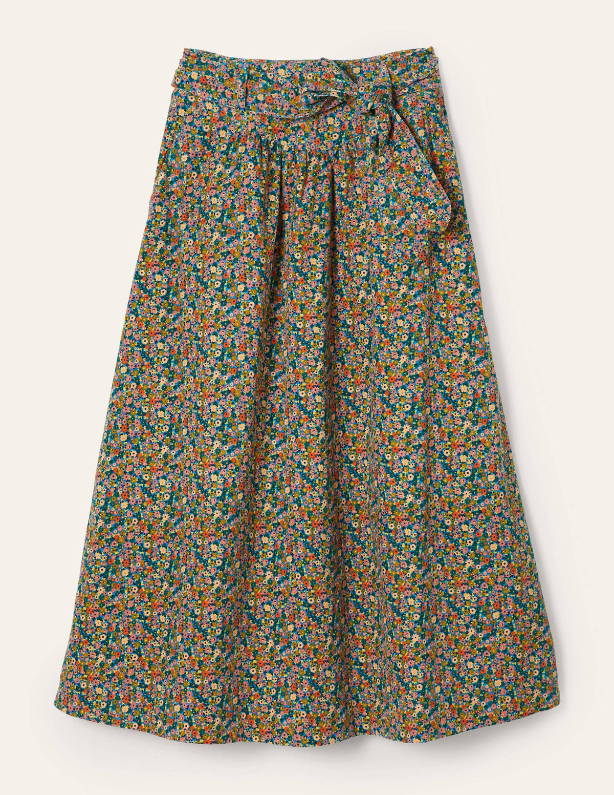 Tie Waist Cord Midaxi Skirt-Dusty Red, Floral Print - Image 5
