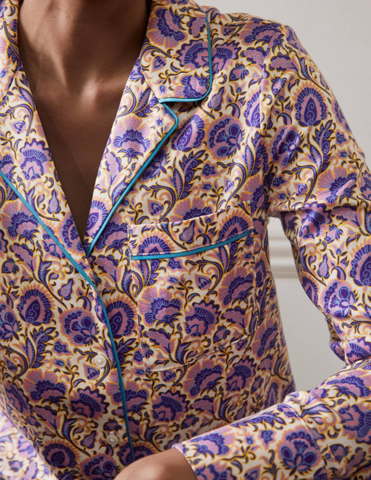 Janie Pajama Shirt-Ivory, Rich Floral - Image 2