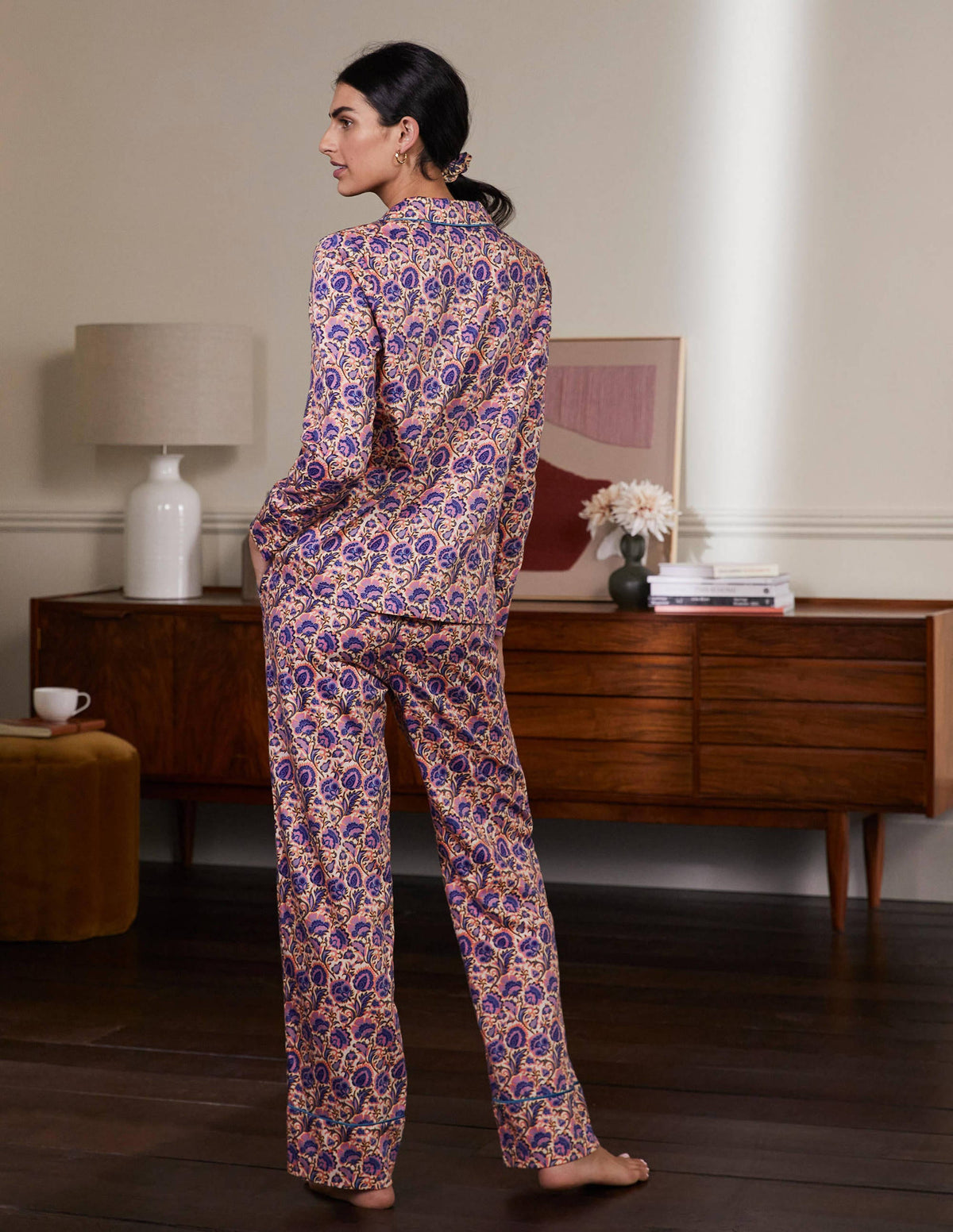 Janie Pajama Shirt-Ivory, Rich Floral - Image 3