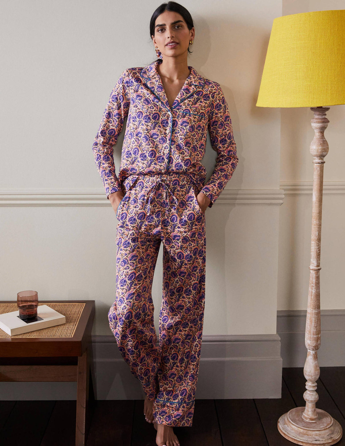 Janie Pajama Shirt-Ivory, Rich Floral - Image 4