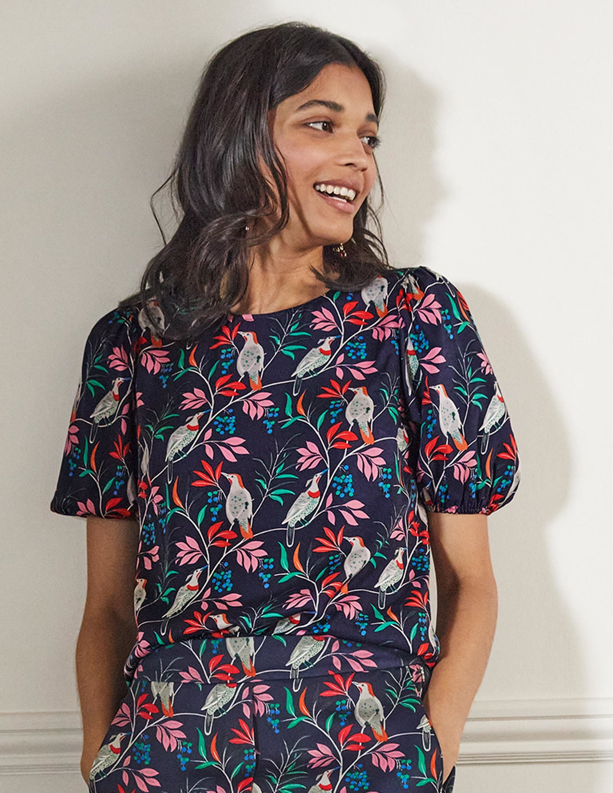 Adriana Puff Sleeve Top-French Navy, Berry Bird - Image 5