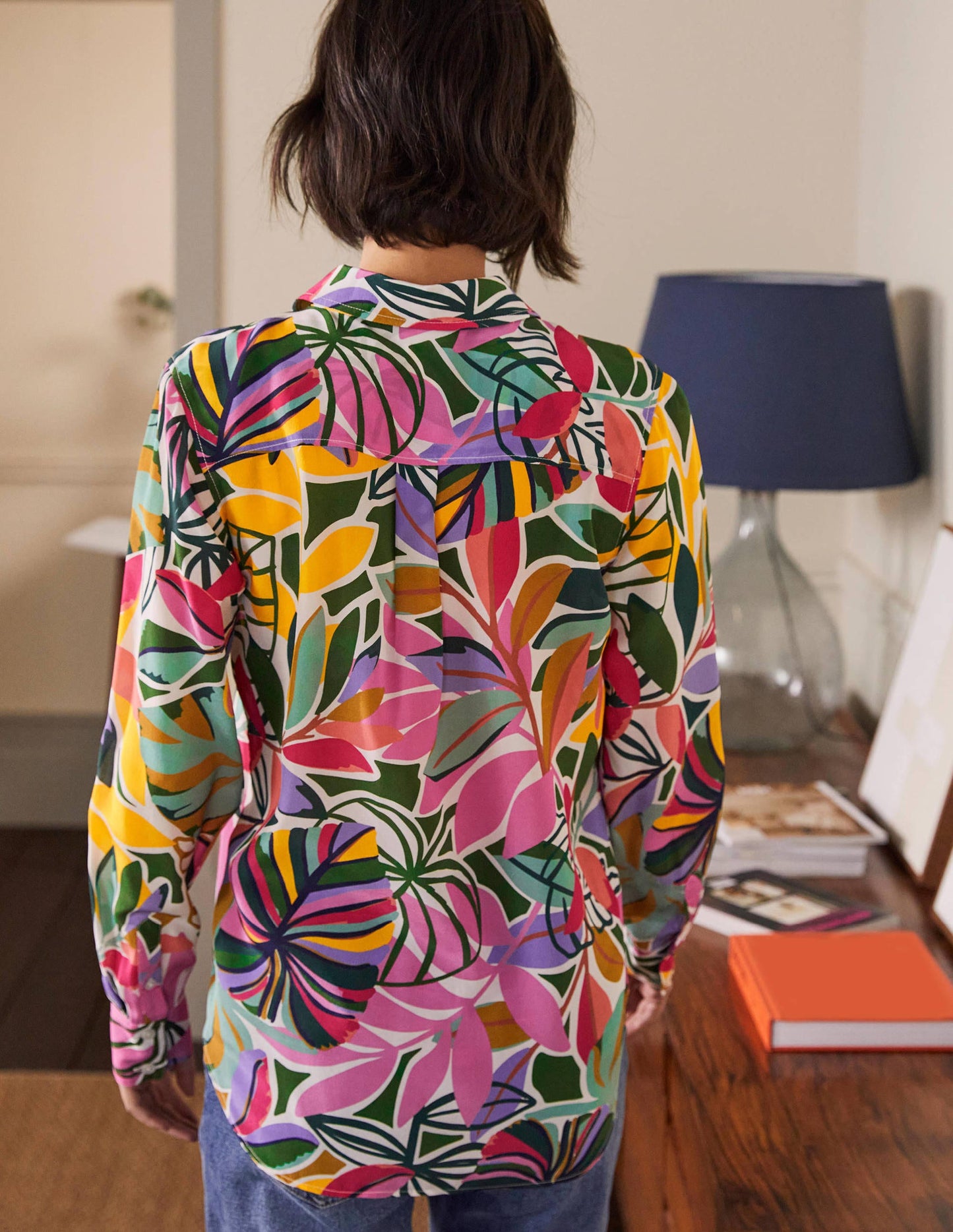 Silk Shirt-Ivory, Tropic Palm