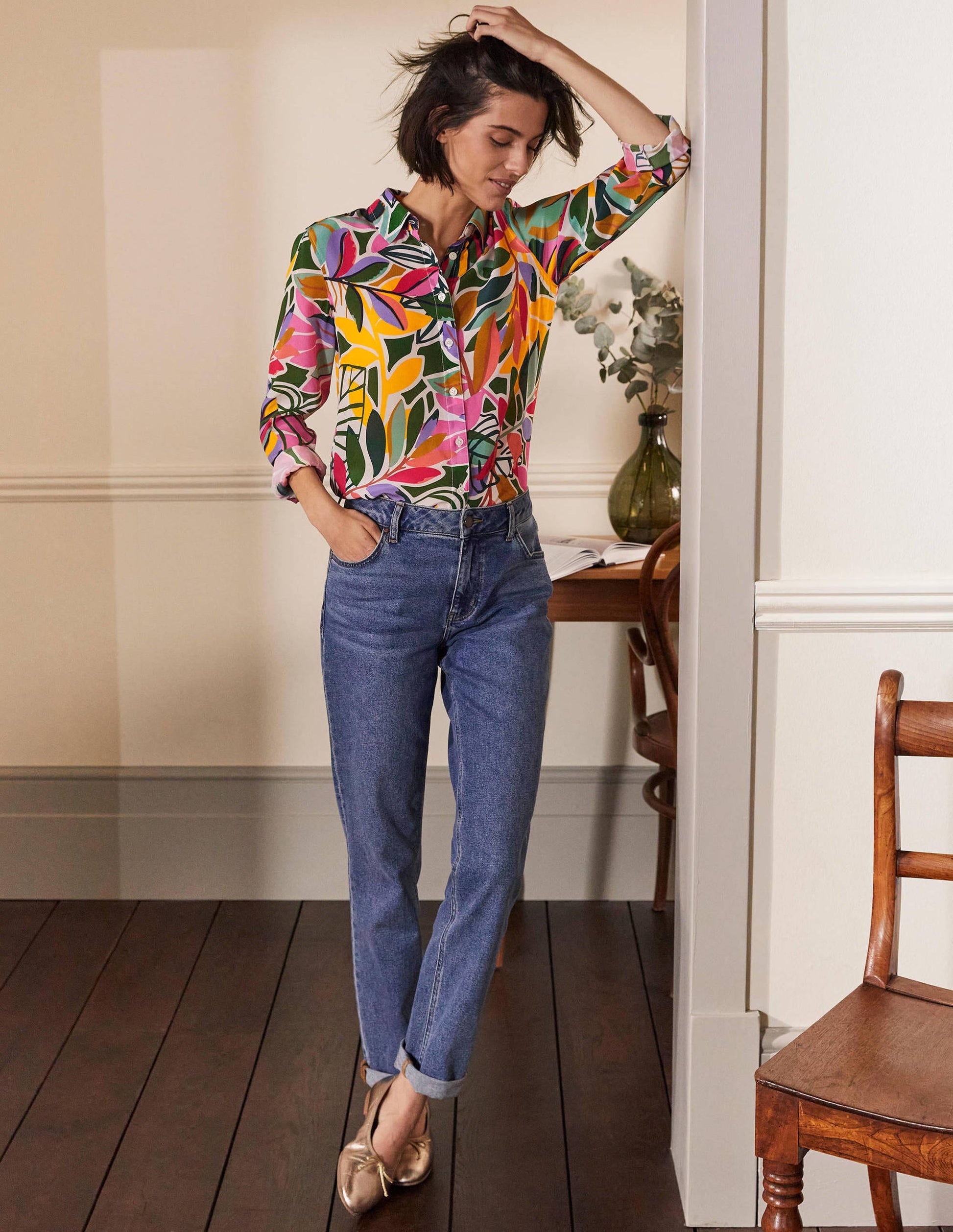 Silk Shirt-Ivory, Tropic Palm-4