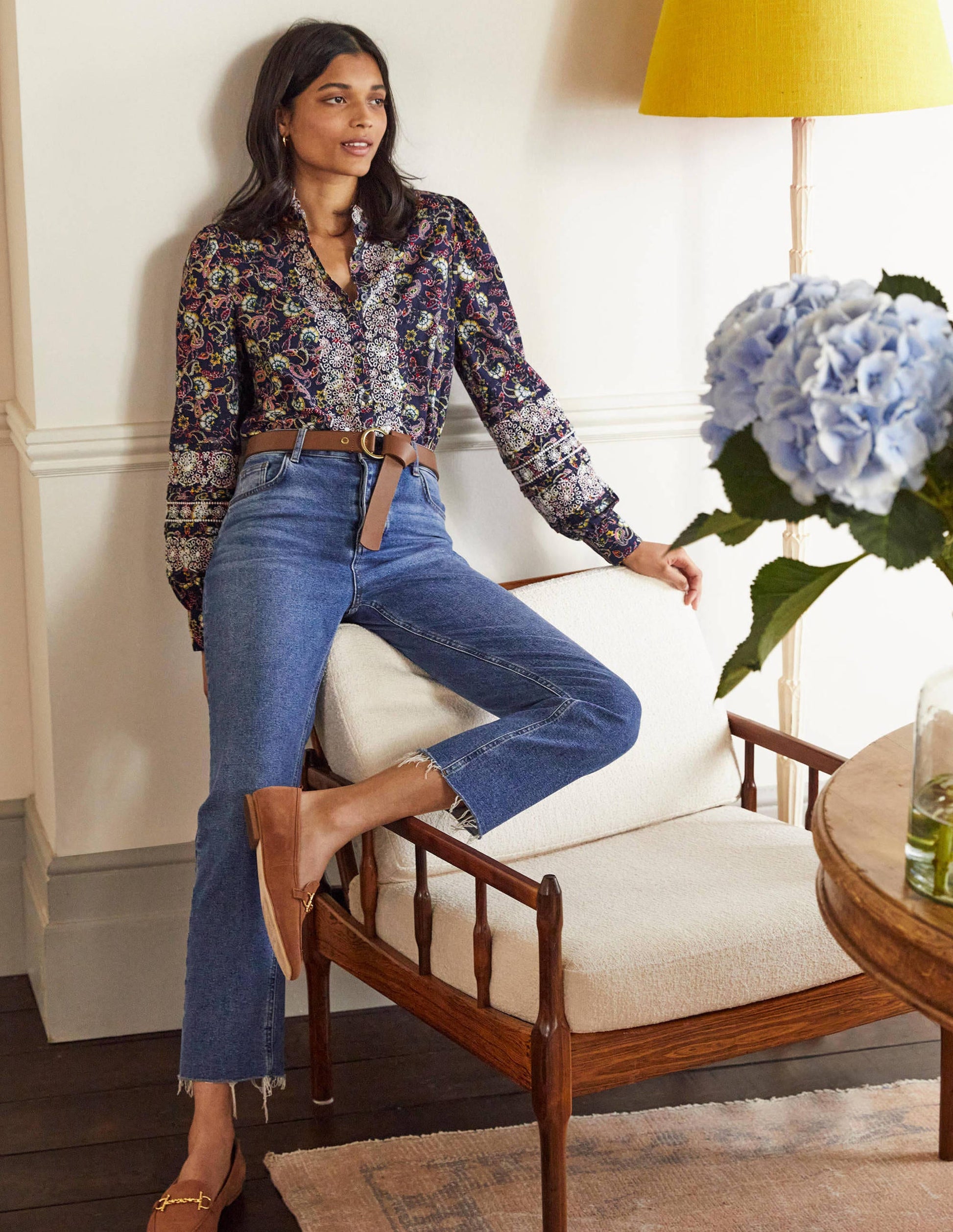 Broderie Cotton Blouse-French Navy, Exotic Floral-4