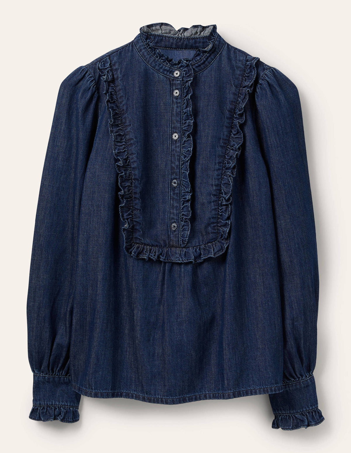 Isla Frill Detail Blouse-Denim-3