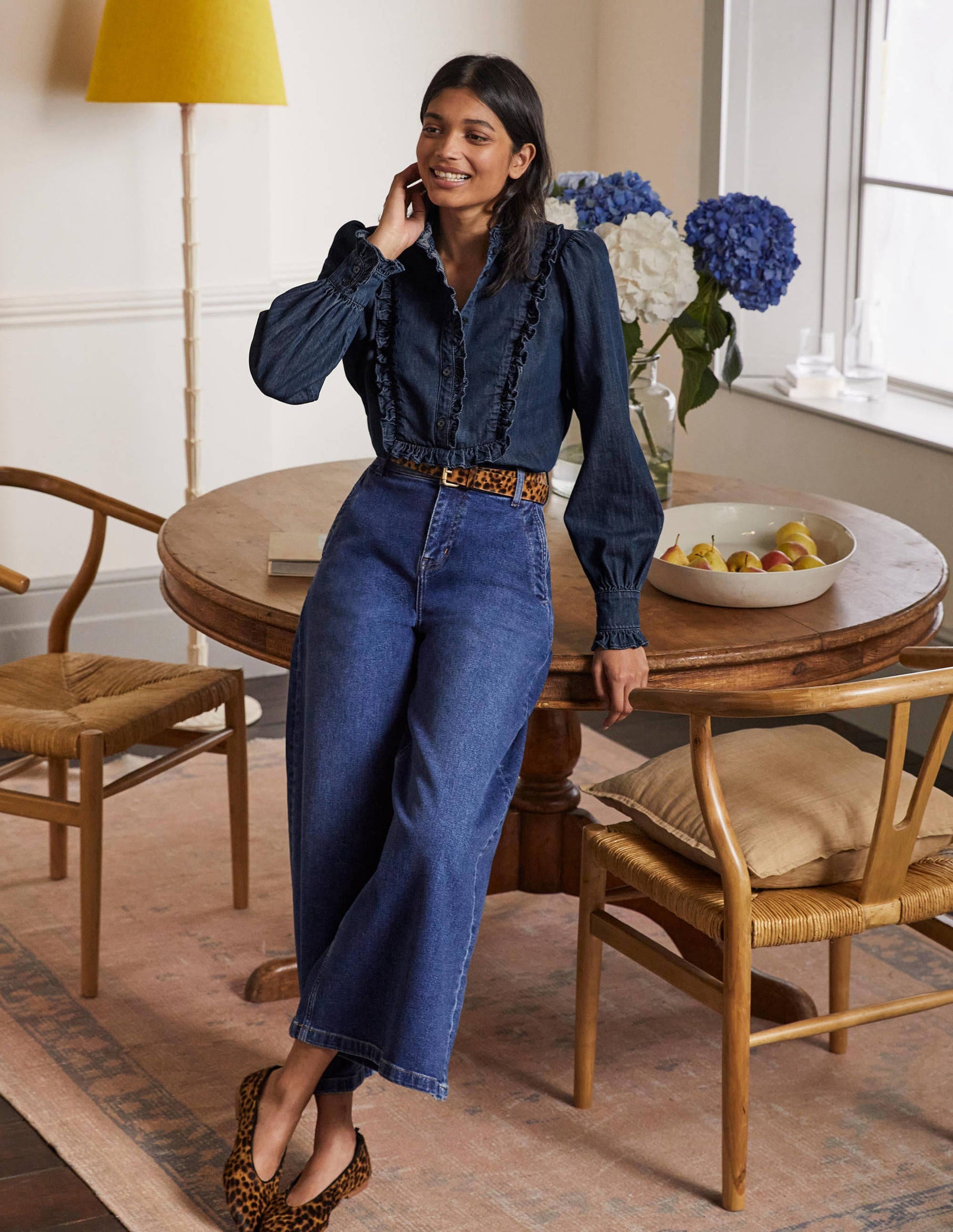 Isla Frill Detail Blouse-Denim-1