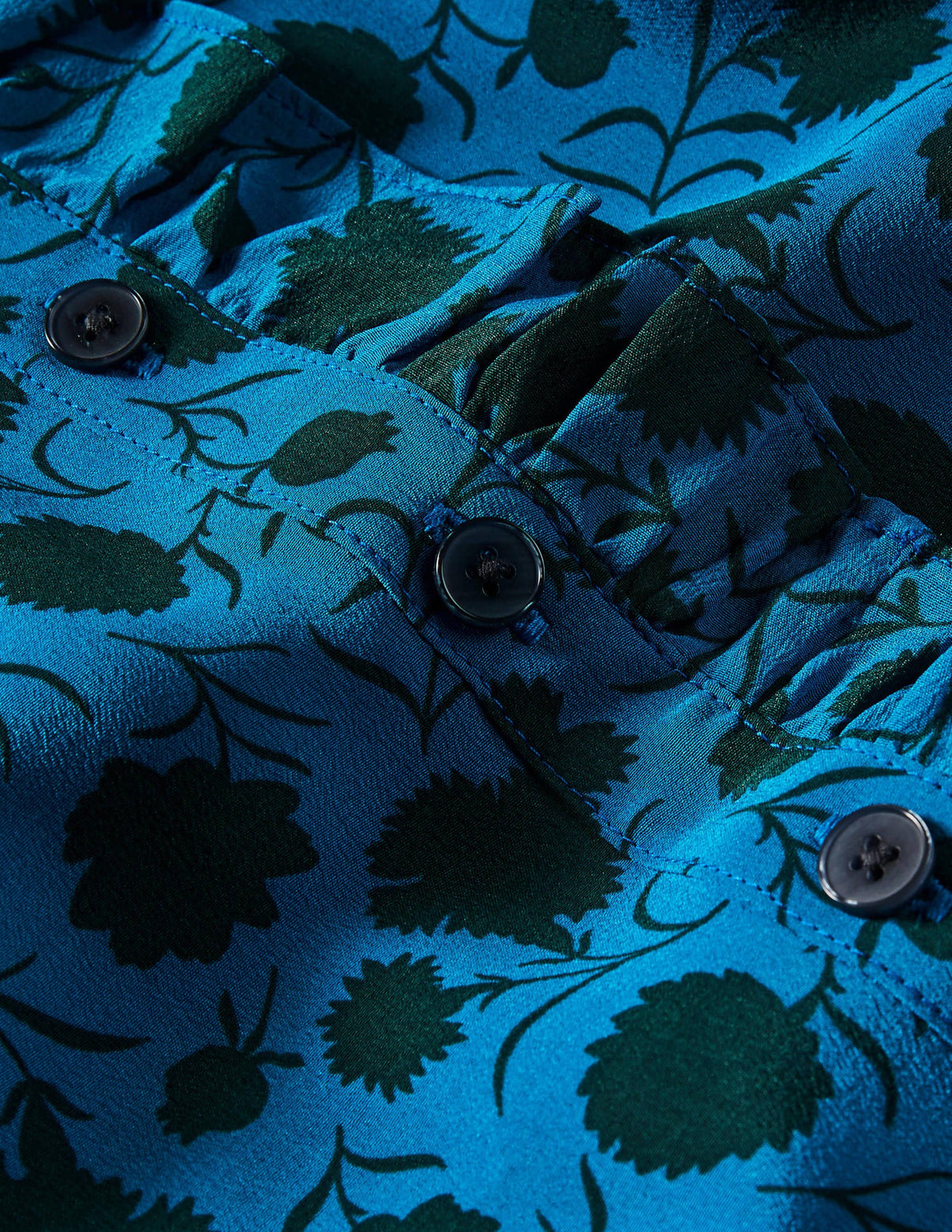 High Neck Ruffle Silk Blouse-Winter Azure, Leafy Bud-7