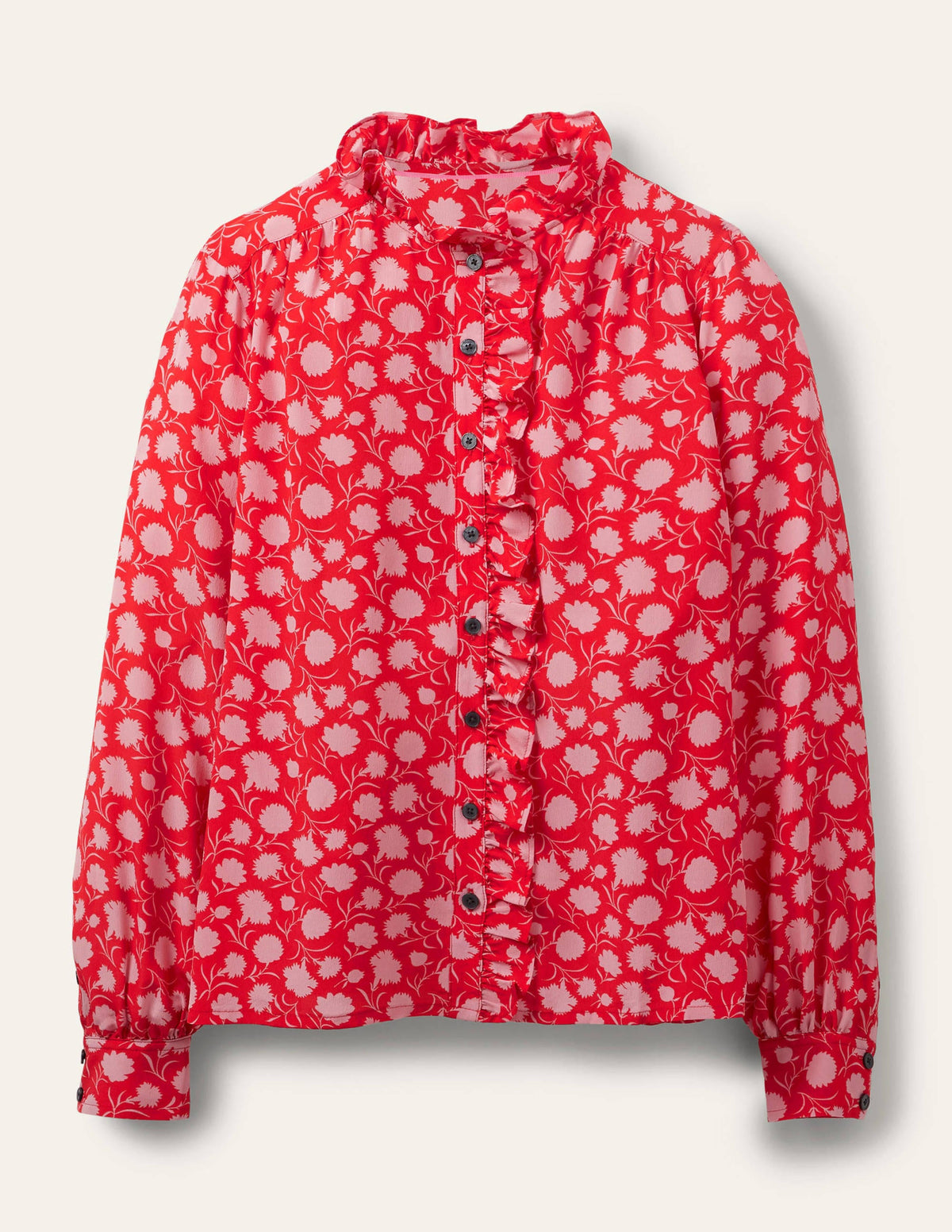High Neck Ruffle Silk Blouse-Poppadew, Leafy Bud - Image 7