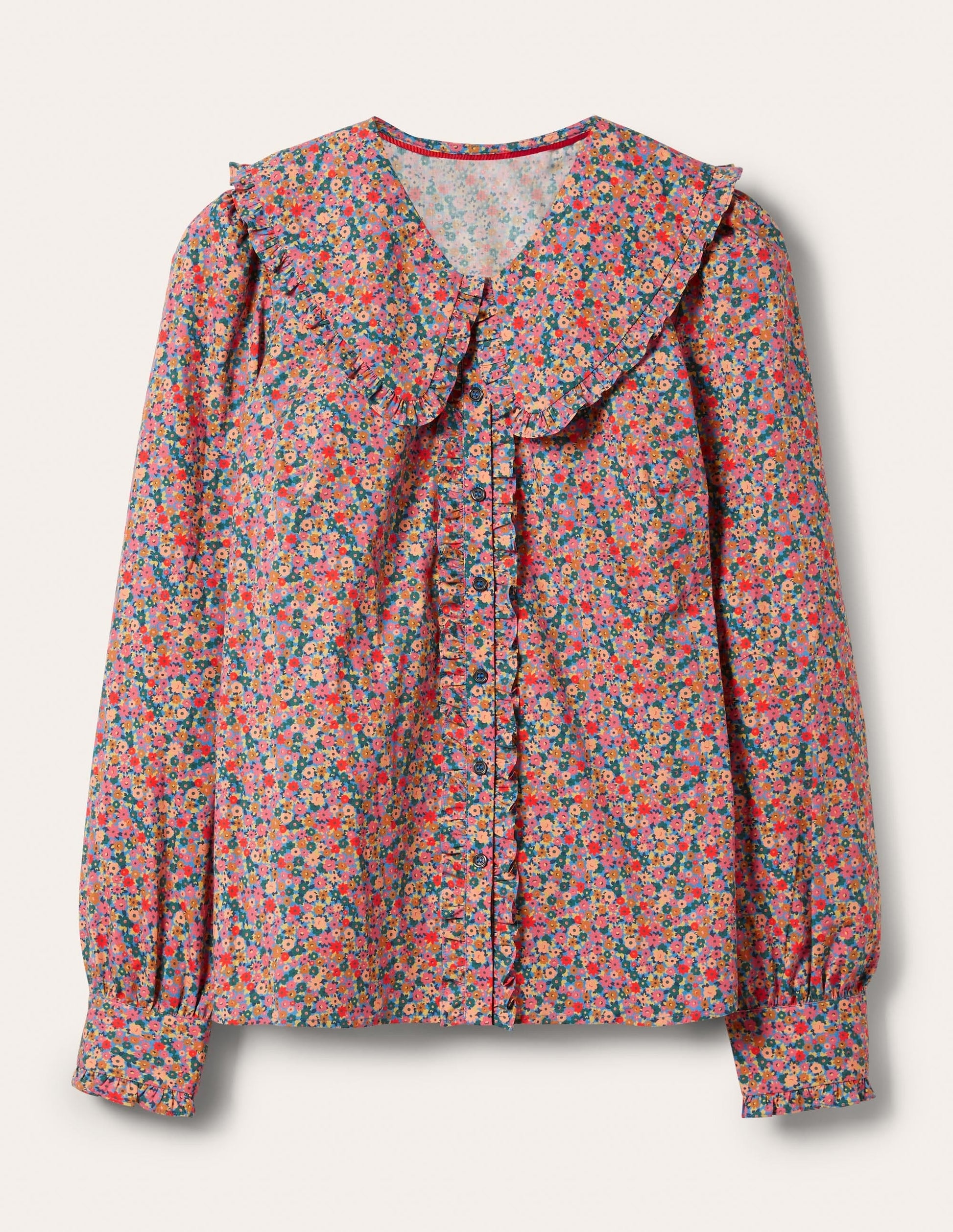 Statement Collar Shirt-Dusty Red, Dainty Flowers-5
