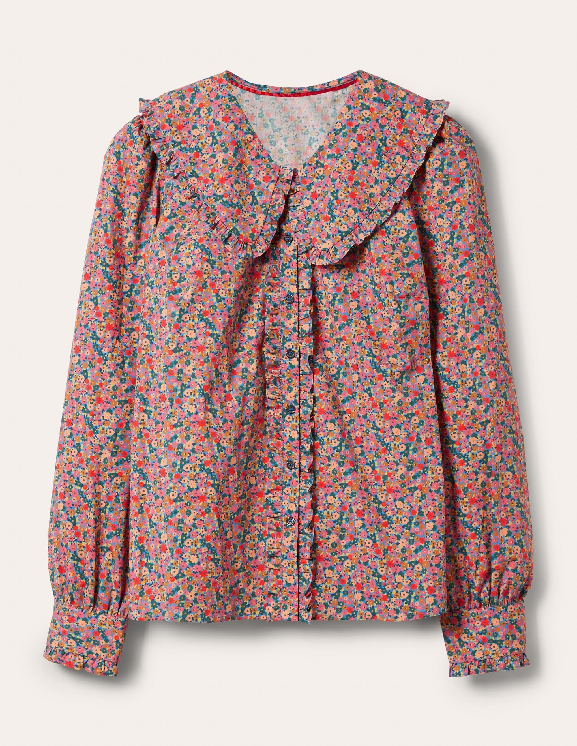 Statement Collar Shirt-Dusty Red, Dainty Flowers - Image 5