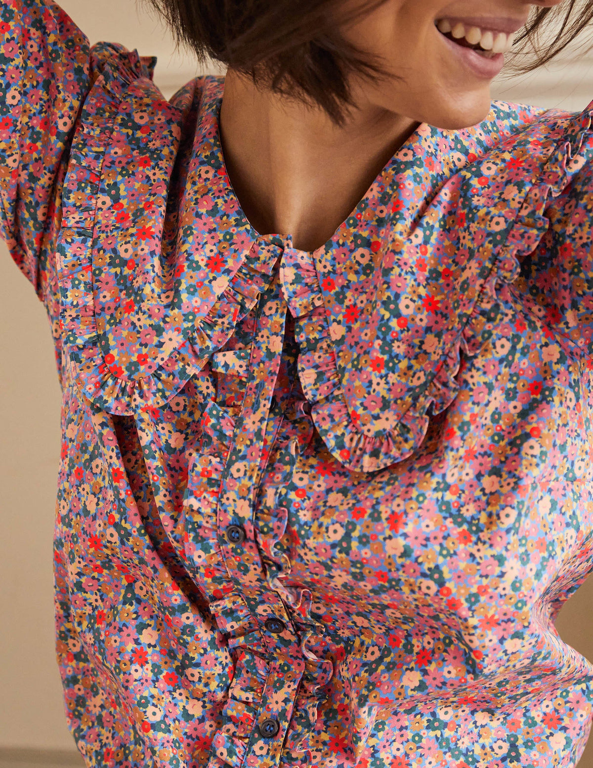 Statement Collar Shirt-Dusty Red, Dainty Flowers - Image 2